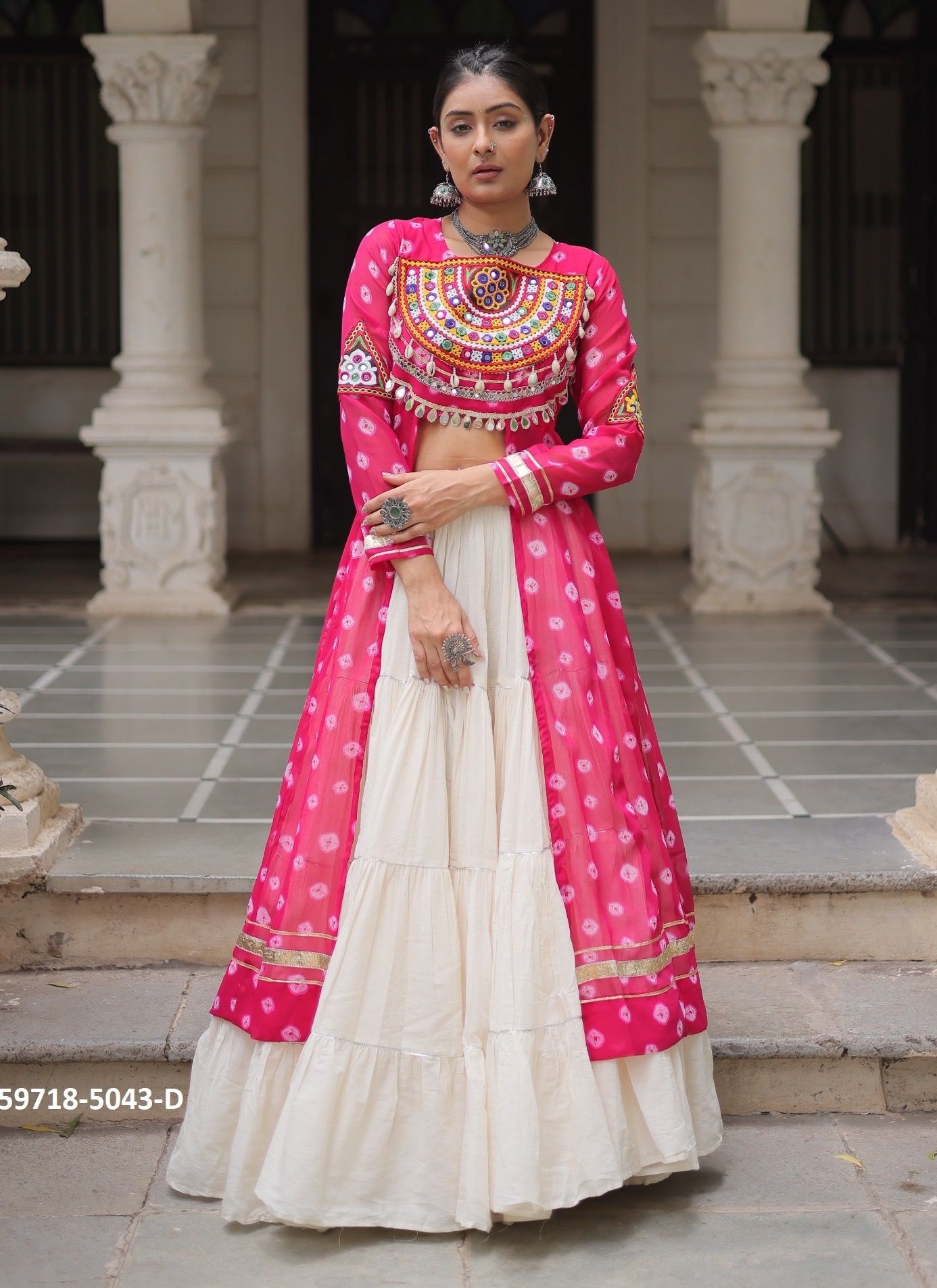 NAVRATRI CHOLI & SKIRT SET - Catalog # 59718 (Set of 6 Readymade Lehengas) by Brand MEHERIYA