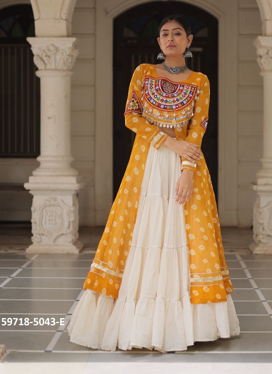 NAVRATRI CHOLI & SKIRT SET - Catalog # 59718 (Set of 6 Readymade Lehengas) by Brand MEHERIYA