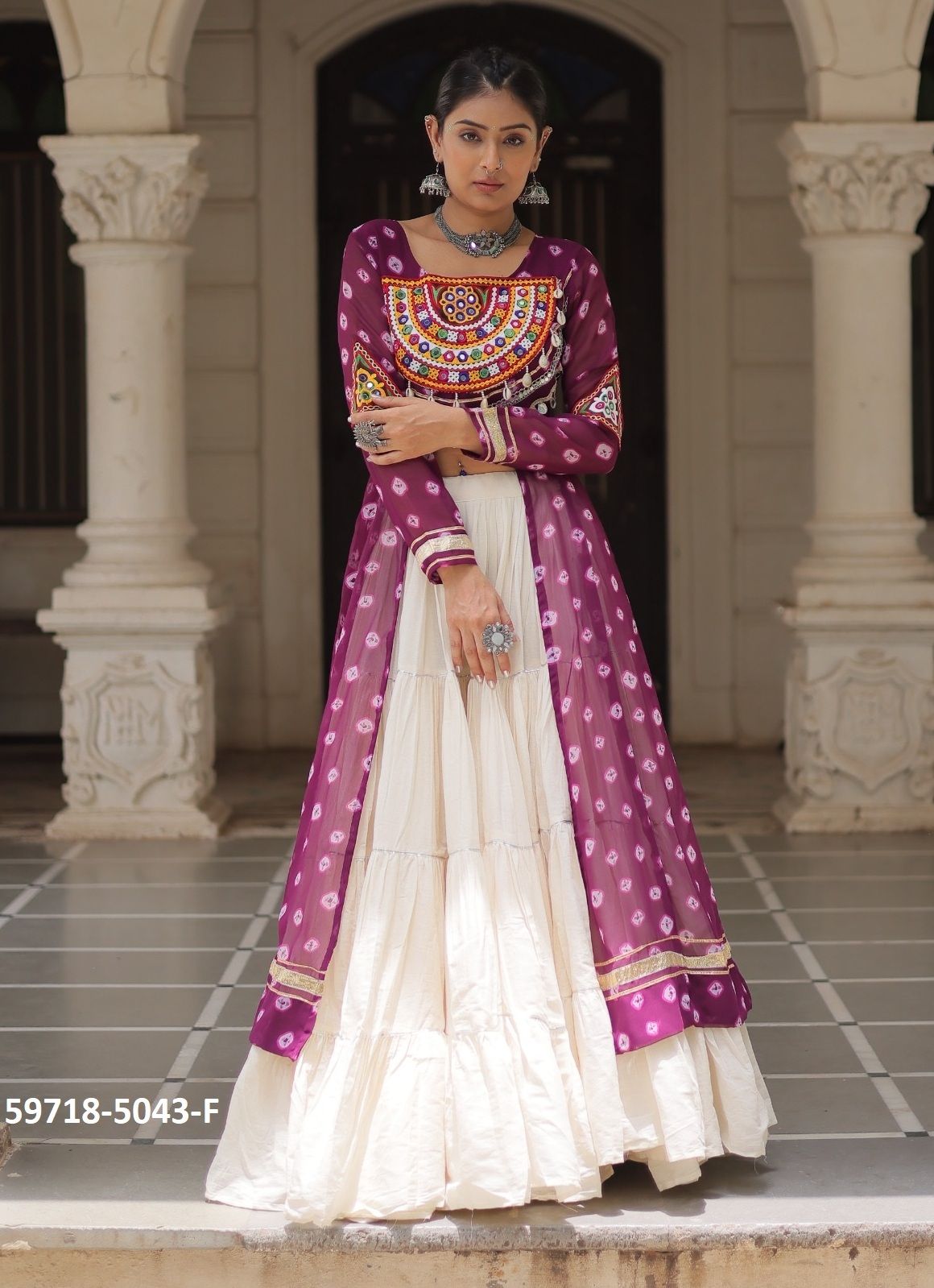 NAVRATRI CHOLI & SKIRT SET - Catalog # 59718 (Set of 6 Readymade Lehengas) by Brand MEHERIYA