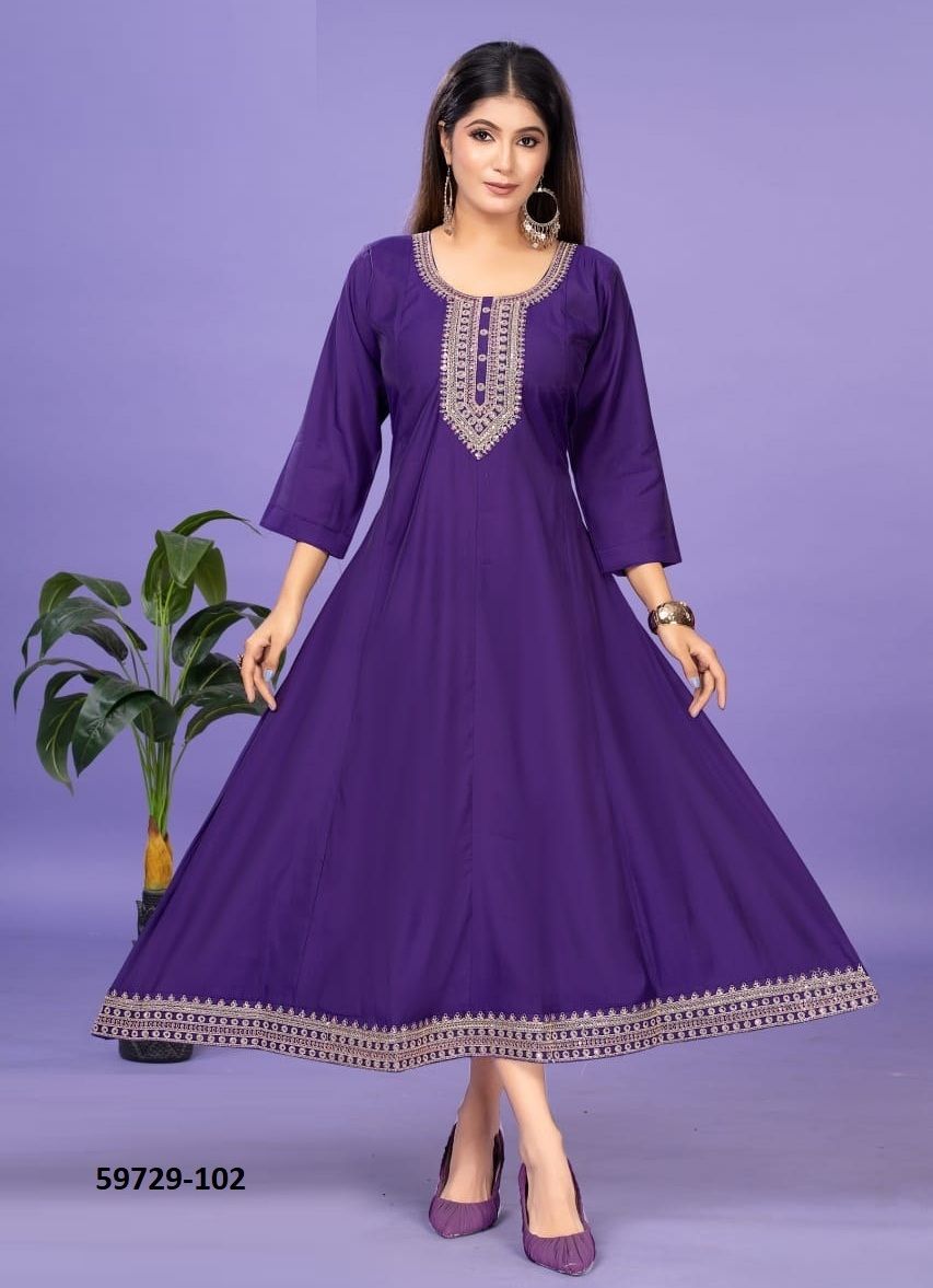 NAVIYA - Catalog # 59729 (Set of 6 Readymade Women's Kurtis / Tops) by Brand DEE CEE