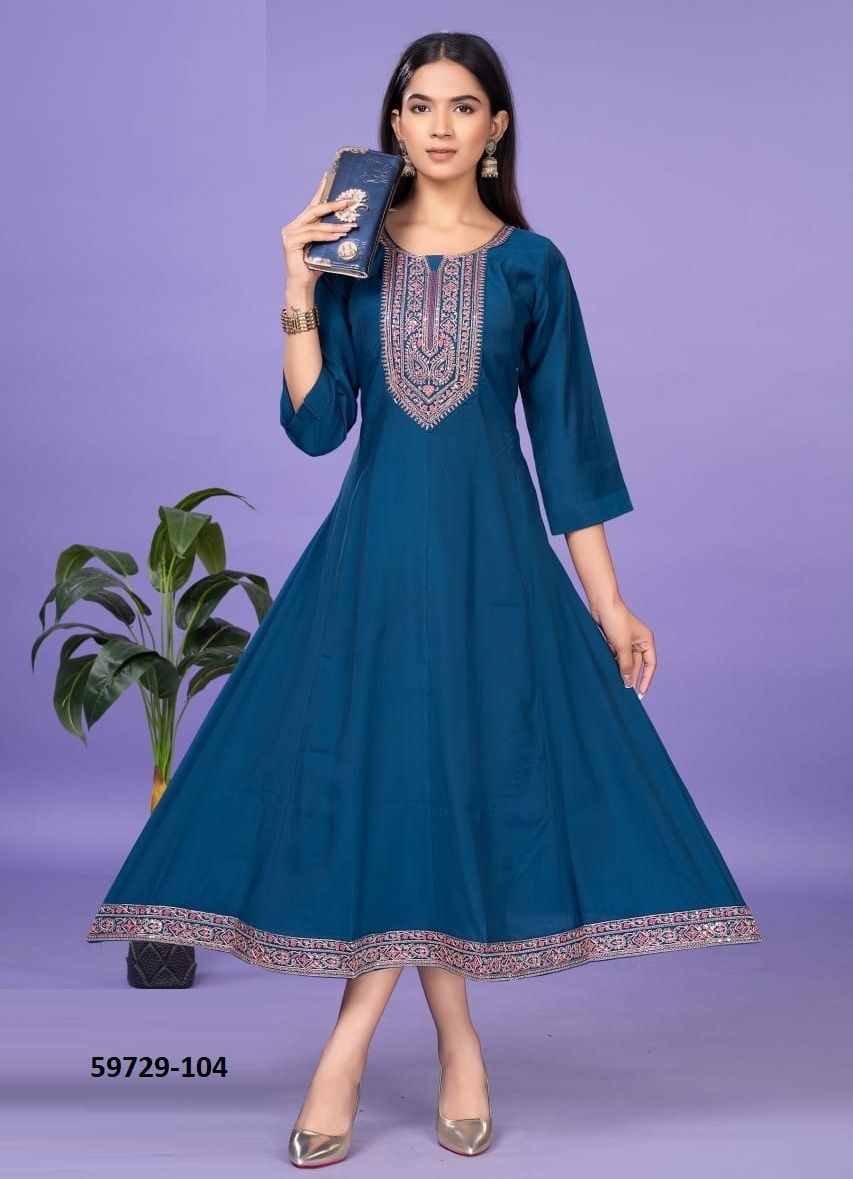 NAVIYA - Catalog # 59729 (Set of 6 Readymade Women's Kurtis / Tops) by Brand DEE CEE