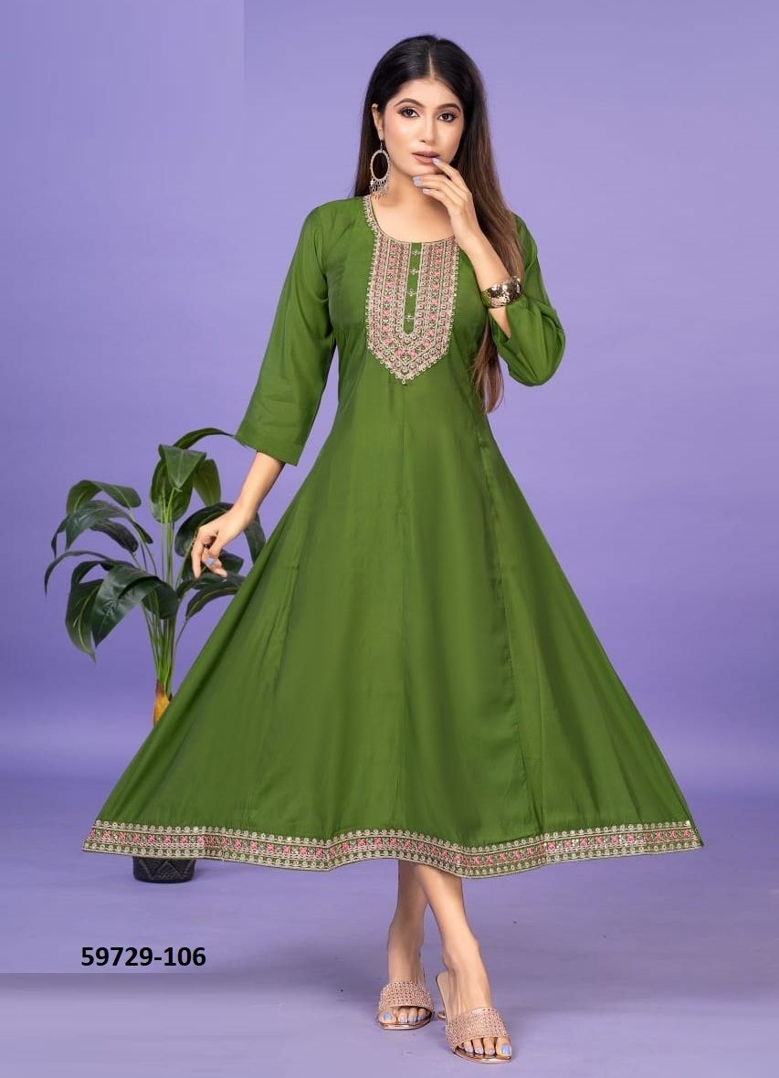 NAVIYA - Catalog # 59729 (Set of 6 Readymade Women's Kurtis / Tops) by Brand DEE CEE