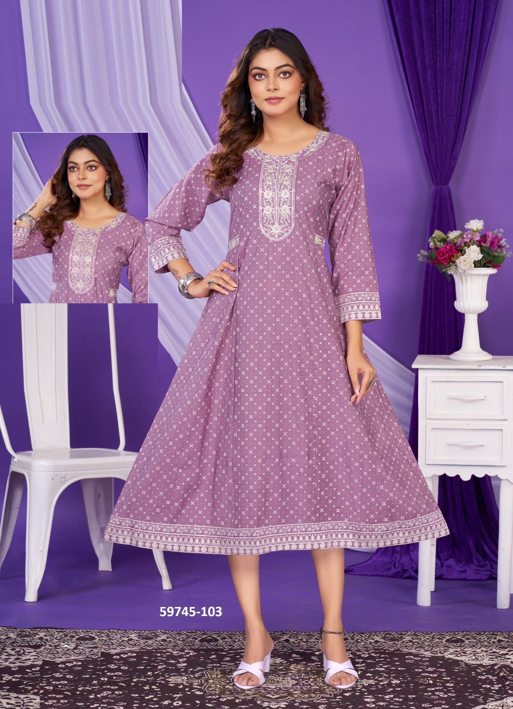 LALITA - Catalog # 59745 (Set of 6 Readymade Women's Kurtis / Tops) by Brand DEE CEE