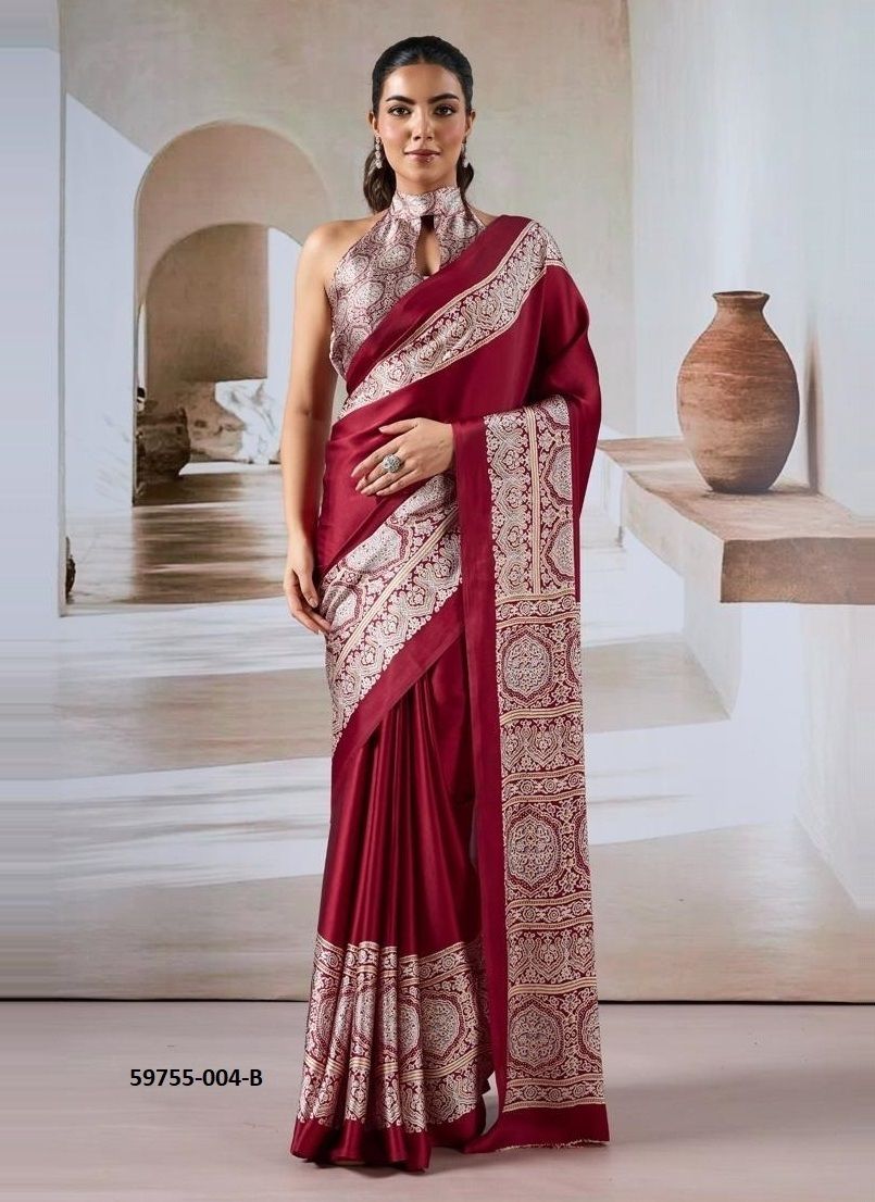 PURE AJRAKH PRINT 4 - Catalog # 59755 (Set of 6 Sarees) by Brand RAJTEX FABRICS