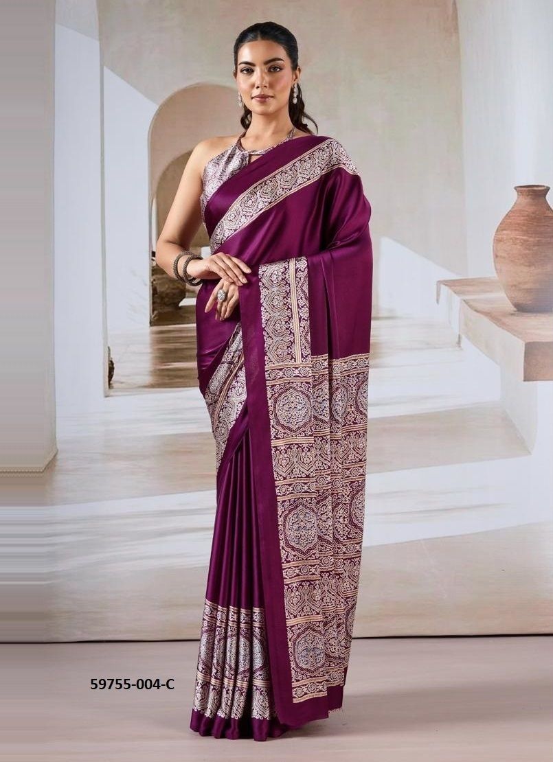 PURE AJRAKH PRINT 4 - Catalog # 59755 (Set of 6 Sarees) by Brand RAJTEX FABRICS