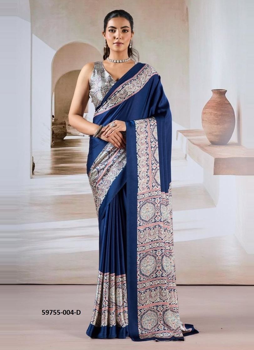 PURE AJRAKH PRINT 4 - Catalog # 59755 (Set of 6 Sarees) by Brand RAJTEX FABRICS