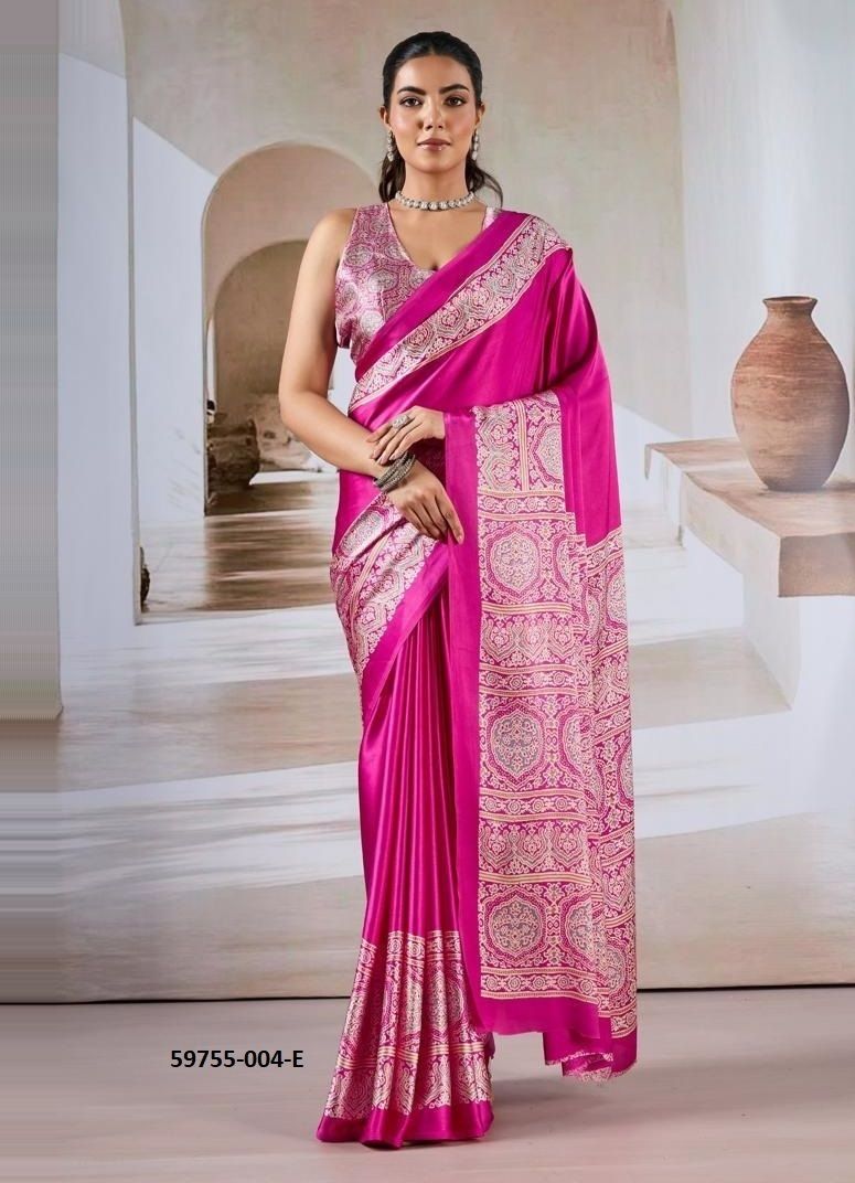 PURE AJRAKH PRINT 4 - Catalog # 59755 (Set of 6 Sarees) by Brand RAJTEX FABRICS