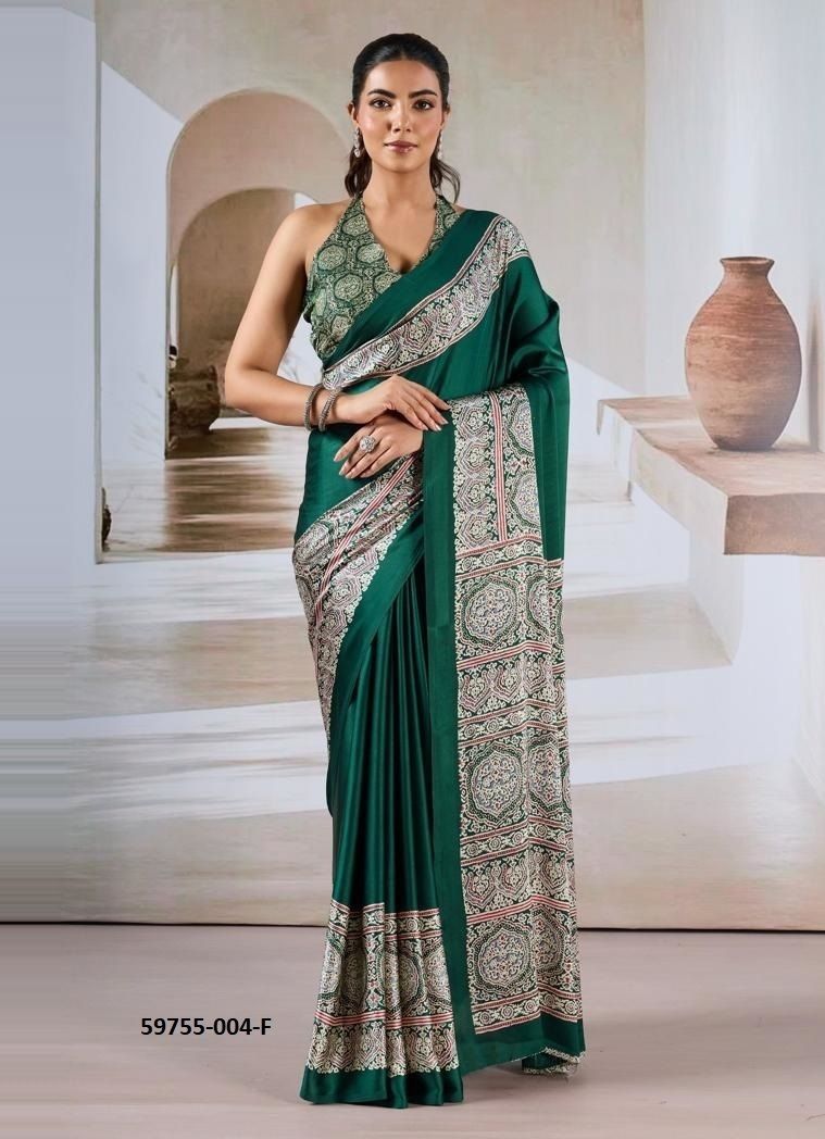 PURE AJRAKH PRINT 4 - Catalog # 59755 (Set of 6 Sarees) by Brand RAJTEX FABRICS
