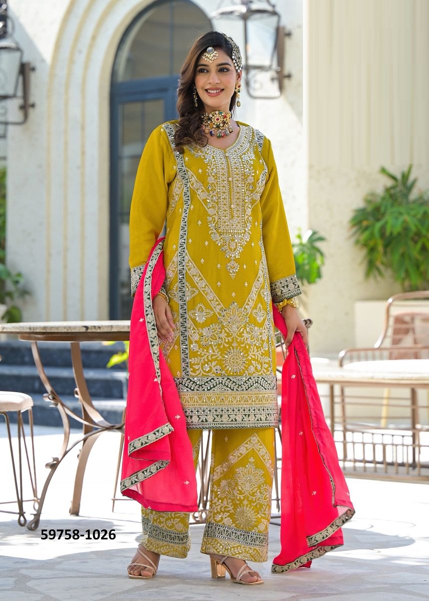 GUL-E-ZAHARA - Catalog # 59758 (Set of 4 SIZE-SETS [Readymade Salwar Suits]) by Brand AFSANA