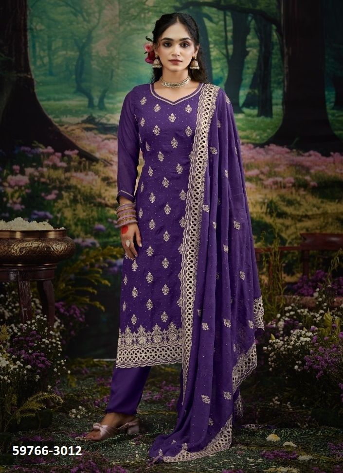 IRIA - Catalog # 59766 (Set of 4 Semi-Stitched / Un-Stitched Suits) by Brand FOUR DOTS