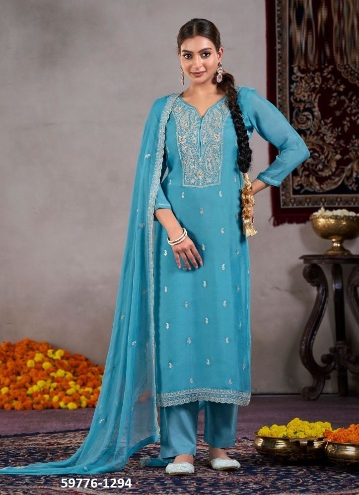 ROOP - Catalog # 59776 (Set of 4 Semi-Stitched / Un-Stitched Suits) by Brand FOUR DOTS