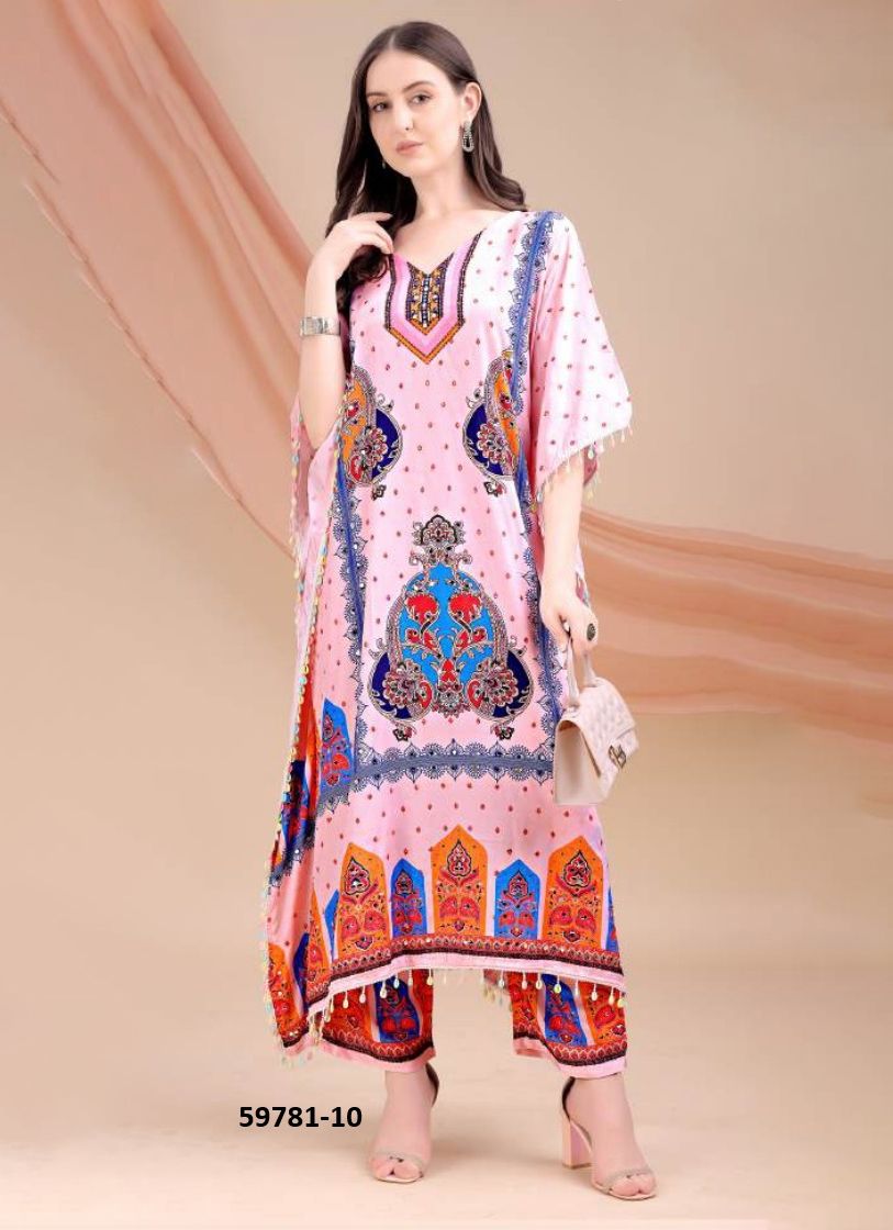 KAFTAN CO-ORD SET - Catalog # 59781 (Set of 8 Kaftans / Ponchos) by Brand DESI MUSE