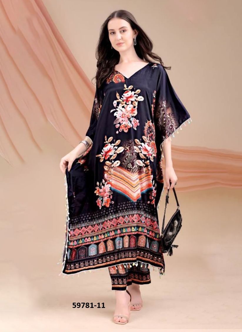 KAFTAN CO-ORD SET - Catalog # 59781 (Set of 8 Kaftans / Ponchos) by Brand DESI MUSE