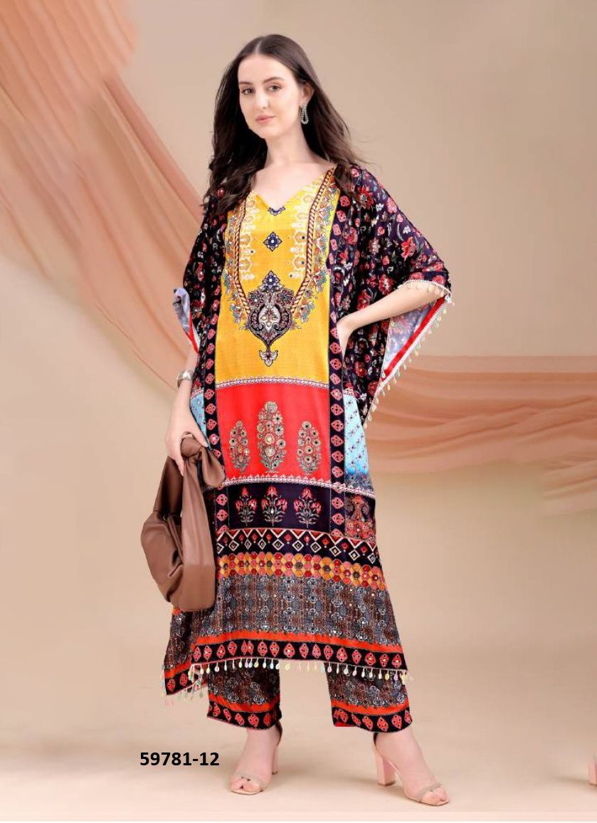 KAFTAN CO-ORD SET - Catalog # 59781 (Set of 8 Kaftans / Ponchos) by Brand DESI MUSE