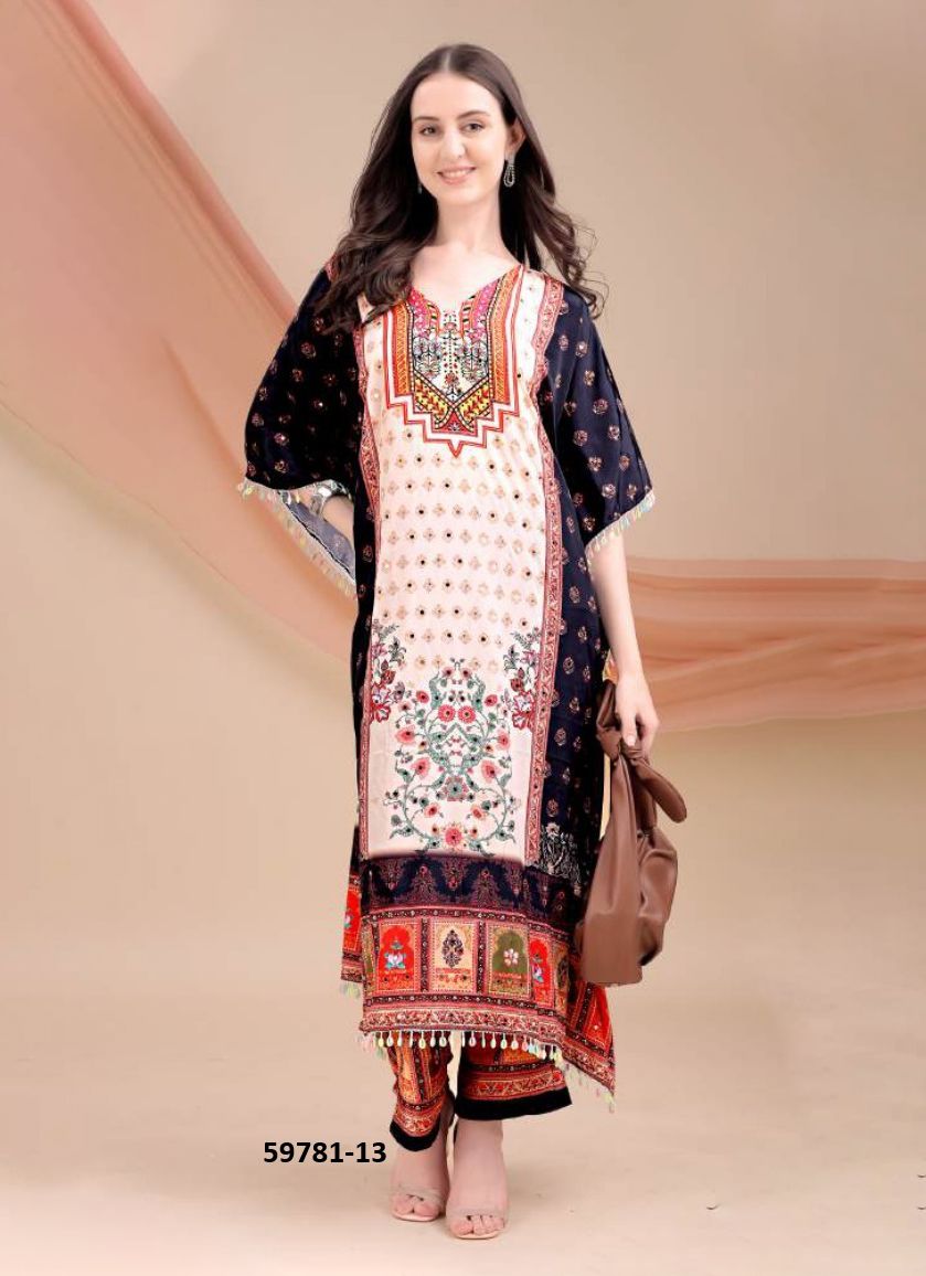 KAFTAN CO-ORD SET - Catalog # 59781 (Set of 8 Kaftans / Ponchos) by Brand DESI MUSE