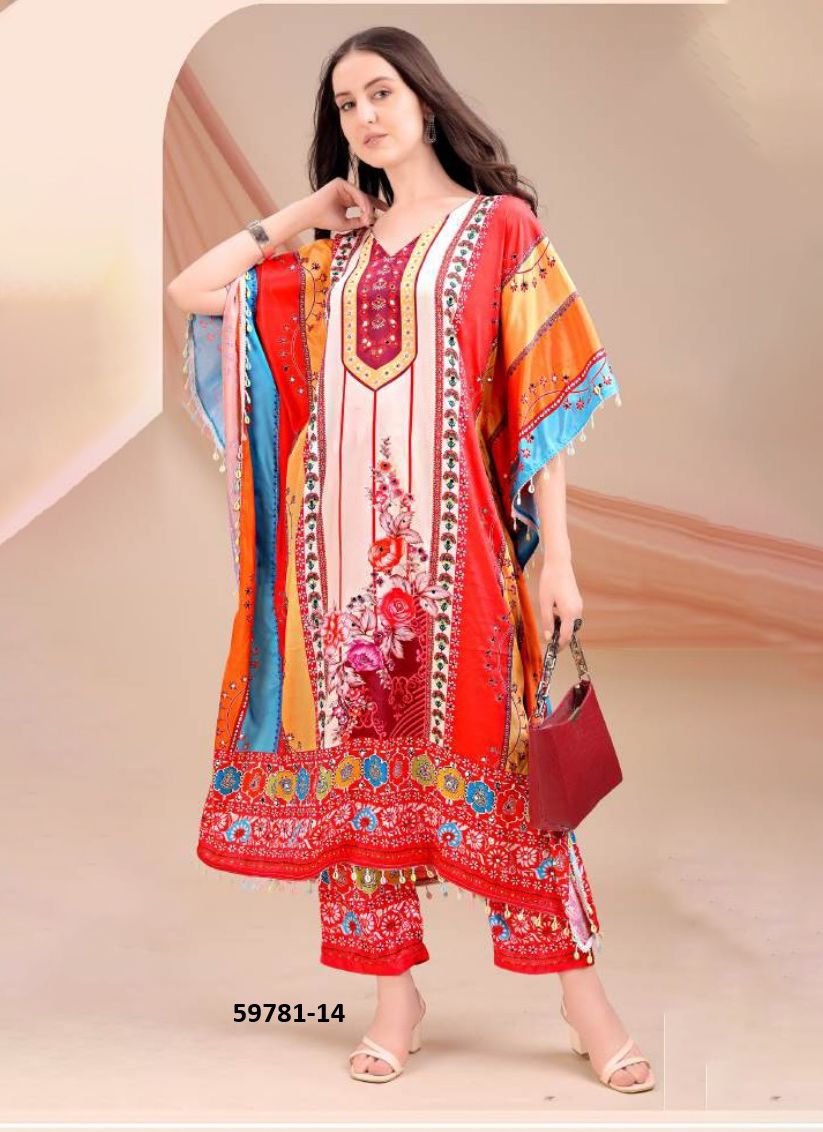 KAFTAN CO-ORD SET - Catalog # 59781 (Set of 8 Kaftans / Ponchos) by Brand DESI MUSE