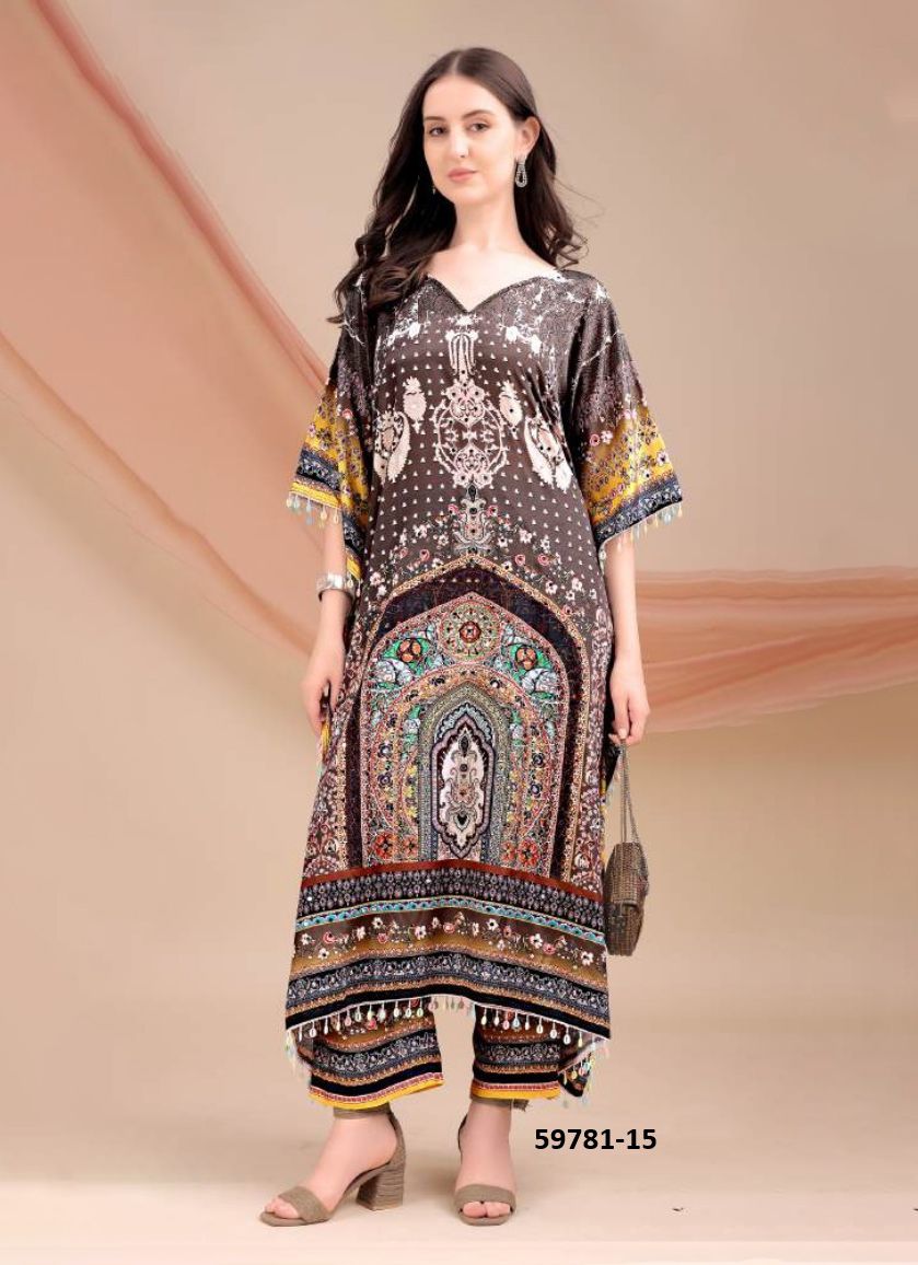 KAFTAN CO-ORD SET - Catalog # 59781 (Set of 8 Kaftans / Ponchos) by Brand DESI MUSE