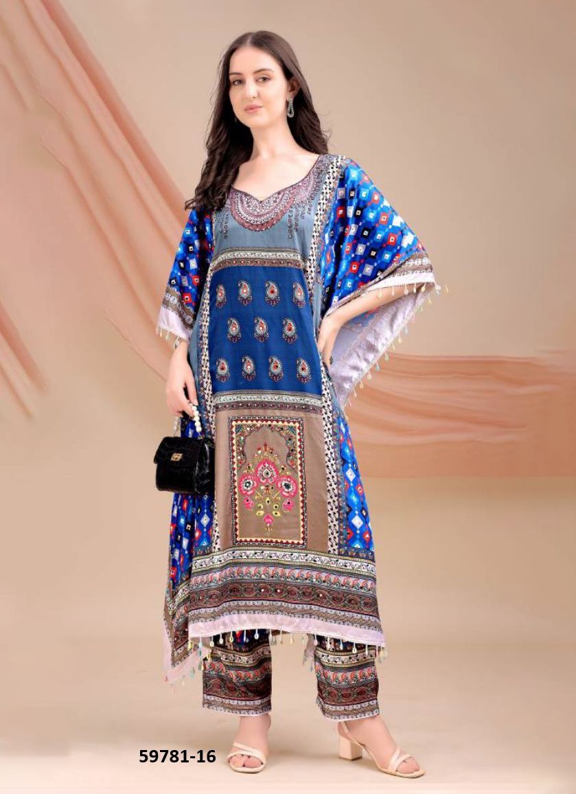 KAFTAN CO-ORD SET - Catalog # 59781 (Set of 8 Kaftans / Ponchos) by Brand DESI MUSE