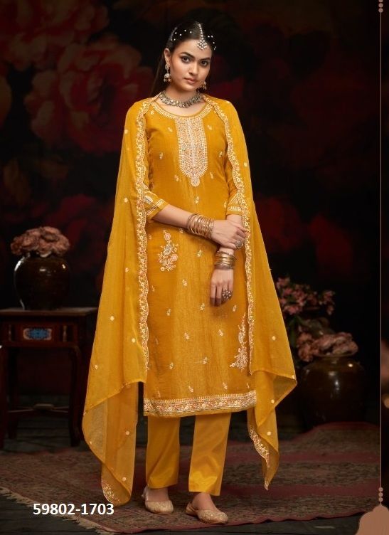GELINA - Catalog # 59802 (Set of 4 Readymade Salwar Suits) by Brand KALARANG