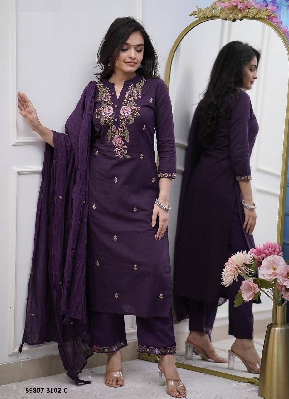 SERIES 3102 - Catalog # 59807 (Set of 3 Readymade Salwar Suits) by Brand MEHERIYA
