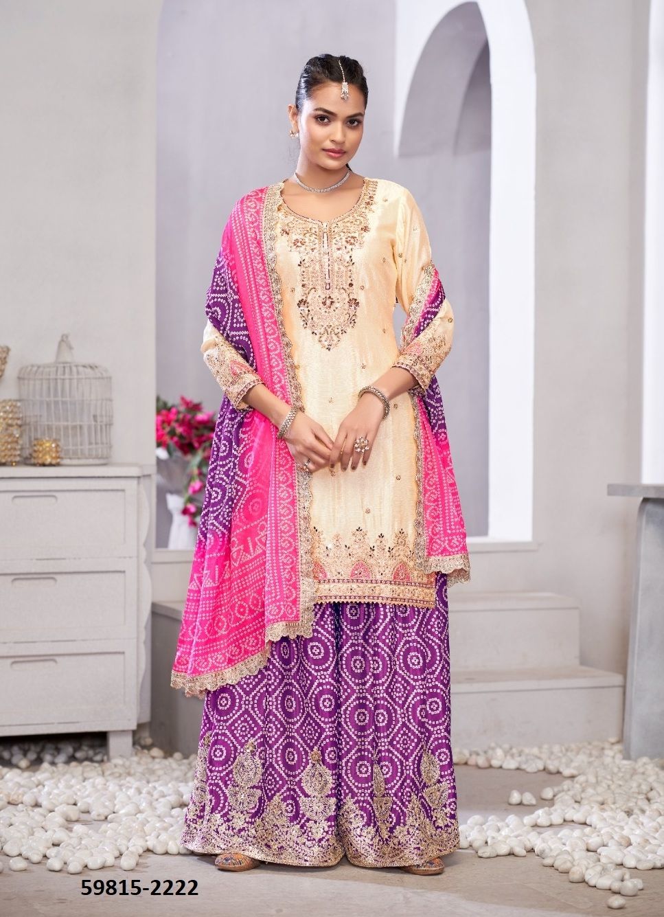 SUROOR - Catalog # 59815 (Set of 3 Readymade Salwar Suits) by Brand GULZAR COUTURE