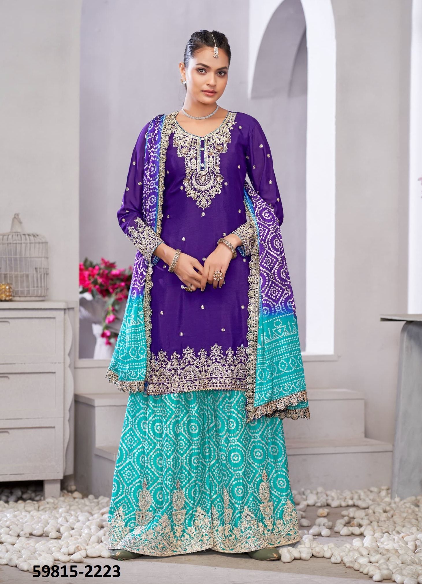 SUROOR - Catalog # 59815 (Set of 3 Readymade Salwar Suits) by Brand GULZAR COUTURE