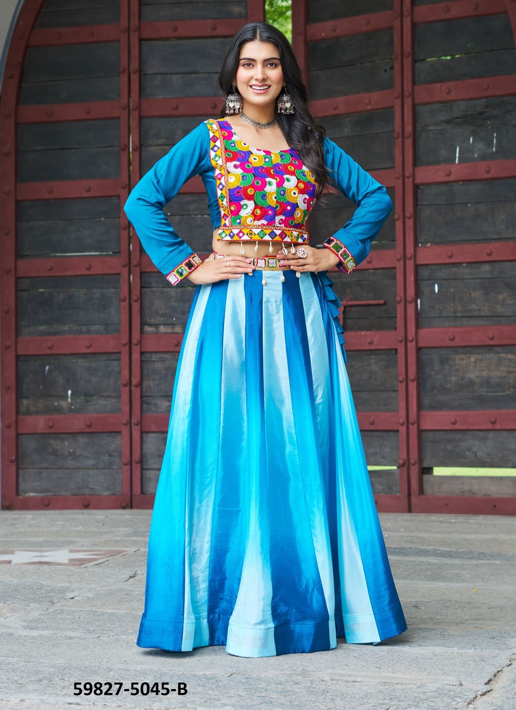 NAVRATRI SERIES 5045 - Catalog # 59827 (Set of 4 Readymade Lehengas) by Brand MEHERIYA