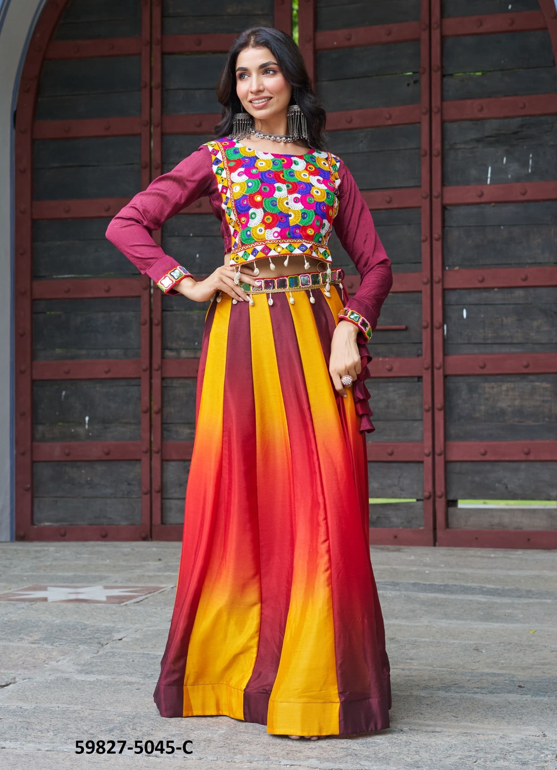 NAVRATRI SERIES 5045 - Catalog # 59827 (Set of 4 Readymade Lehengas) by Brand MEHERIYA