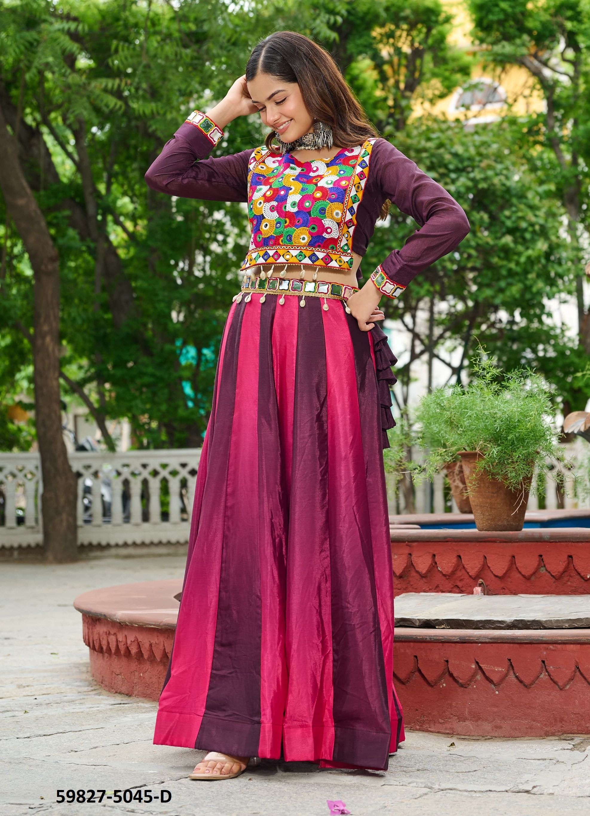 NAVRATRI SERIES 5045 - Catalog # 59827 (Set of 4 Readymade Lehengas) by Brand MEHERIYA