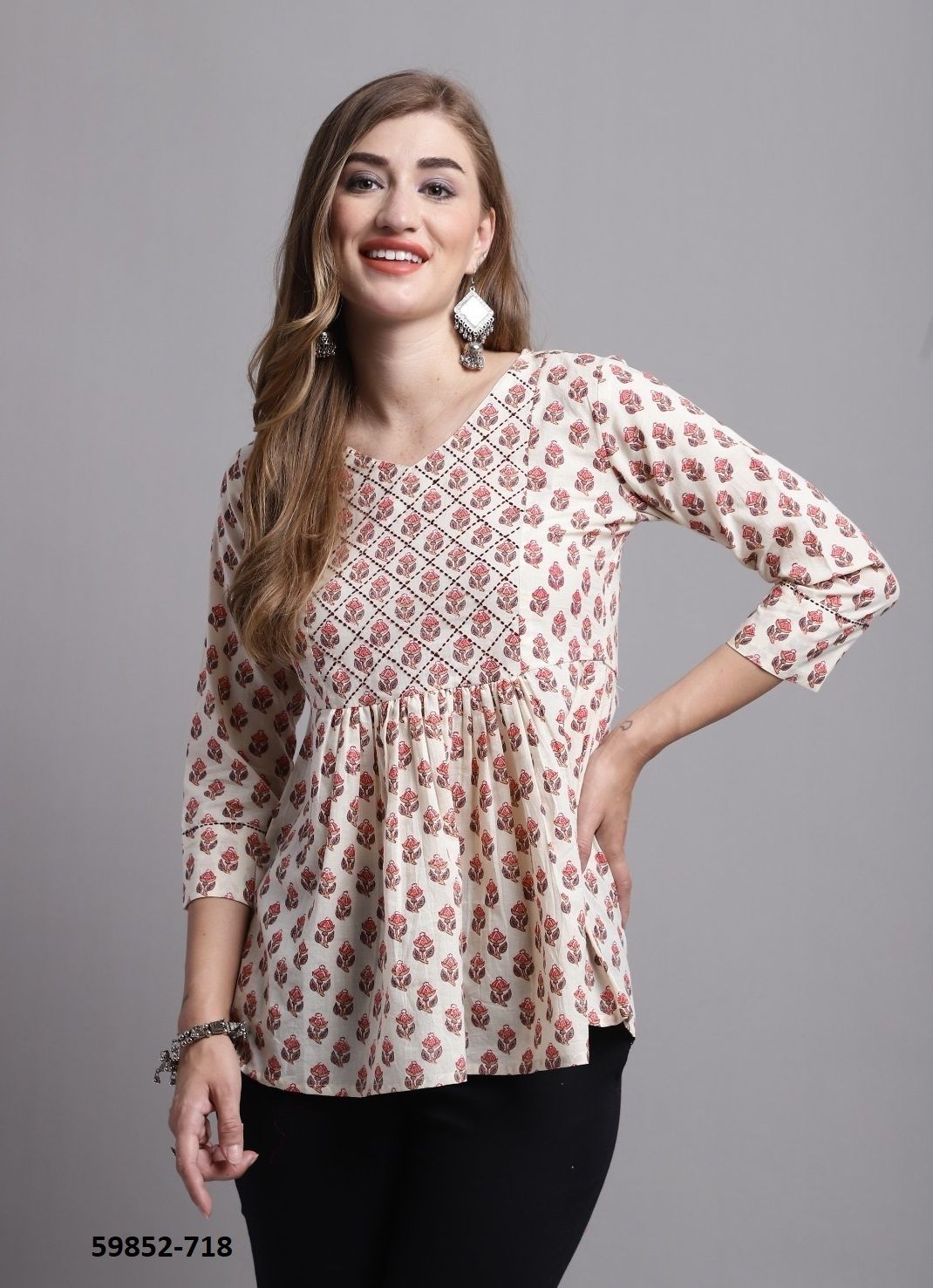 NAYRA - Catalog # 59852 (Set of 4 Readymade Women's Kurtis / Tops) by Brand RAJNANDINI