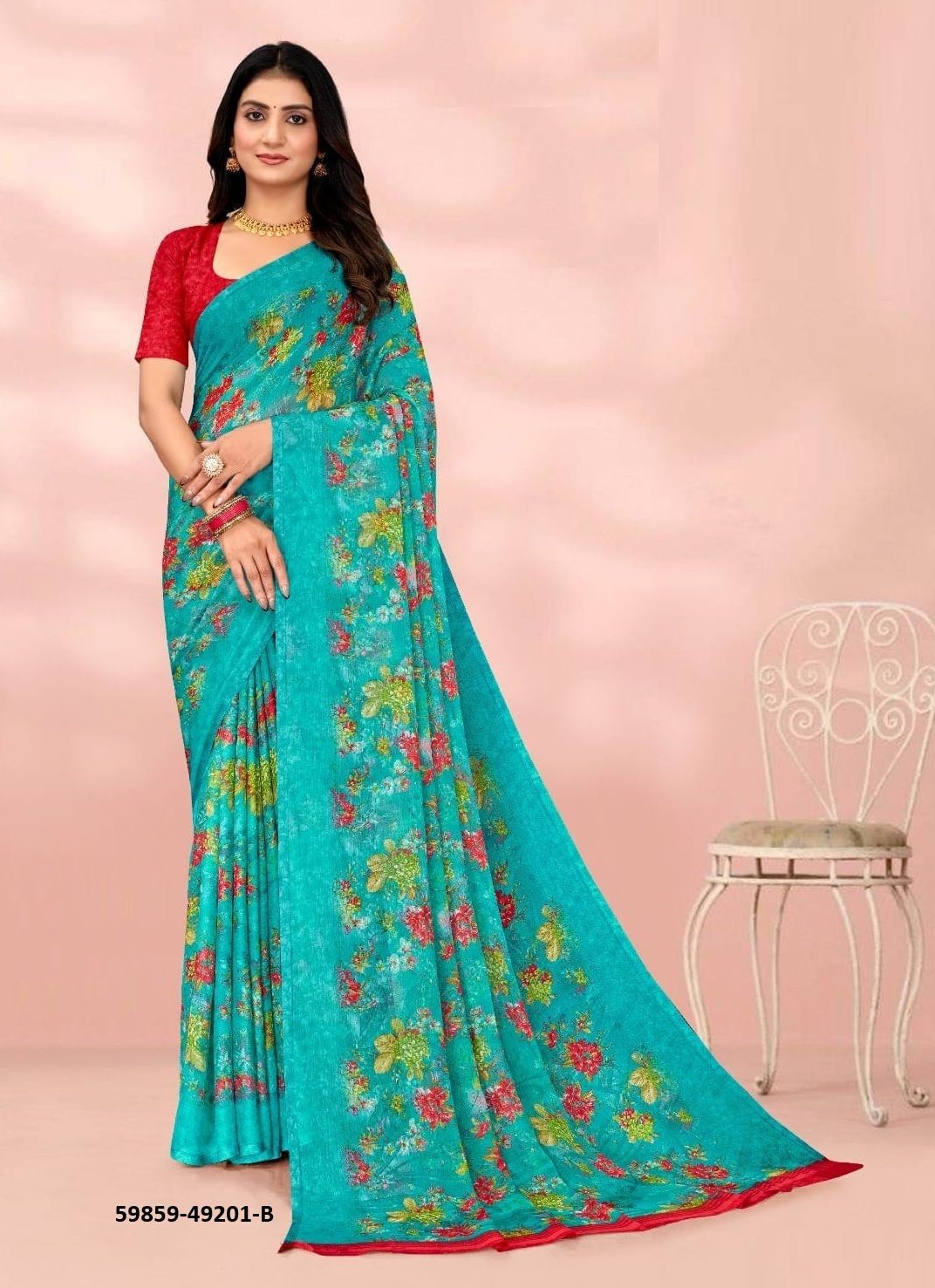 STAR CHIFFON 203 - Catalog # 59859 (Set of 12 Sarees) by Brand RUCHI SAREES