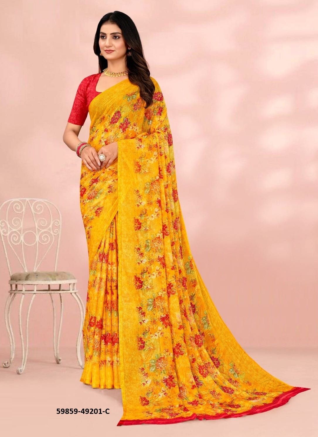 STAR CHIFFON 203 - Catalog # 59859 (Set of 12 Sarees) by Brand RUCHI SAREES