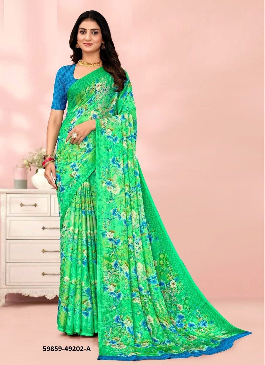 STAR CHIFFON 203 - Catalog # 59859 (Set of 12 Sarees) by Brand RUCHI SAREES