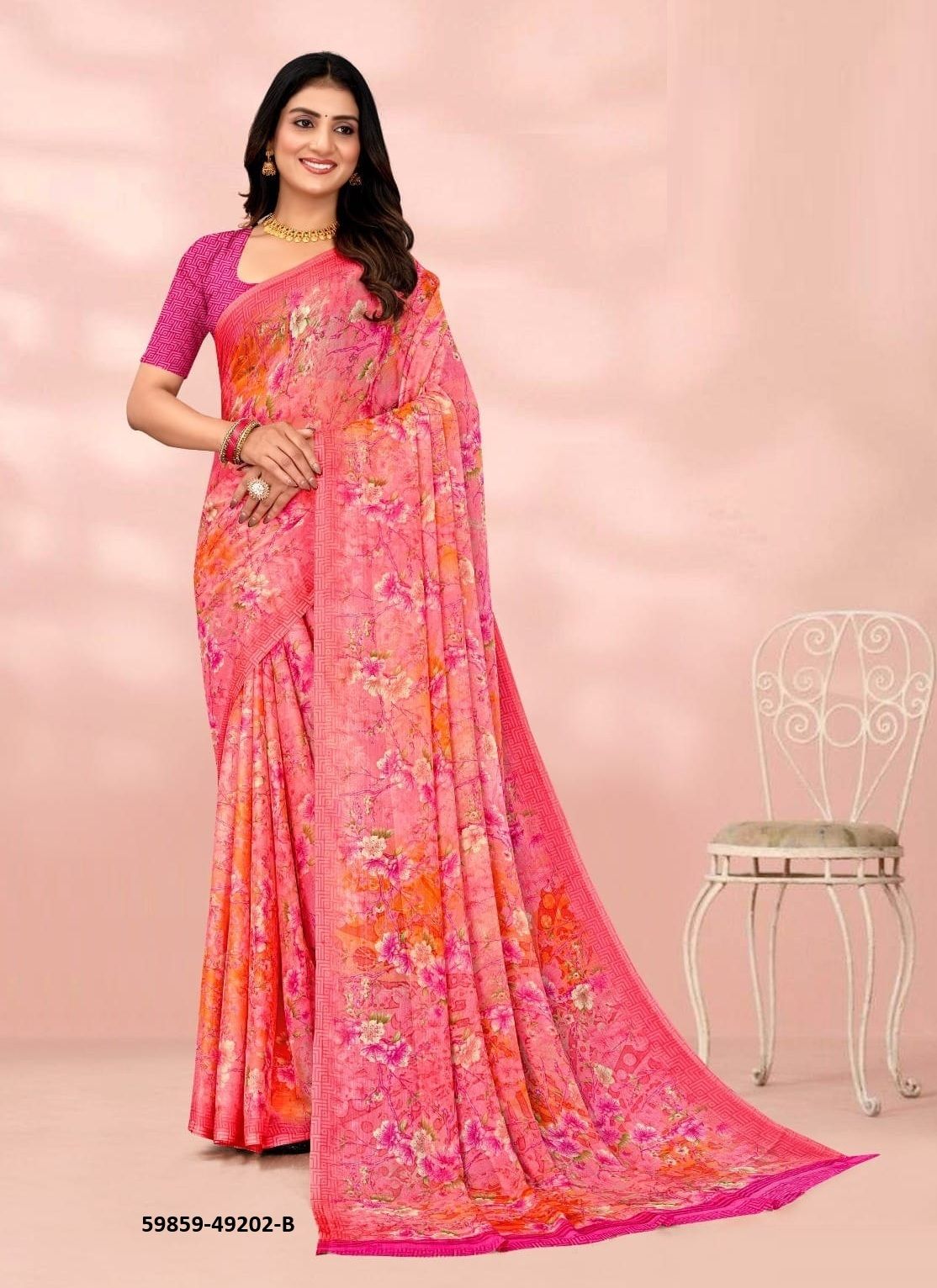 STAR CHIFFON 203 - Catalog # 59859 (Set of 12 Sarees) by Brand RUCHI SAREES