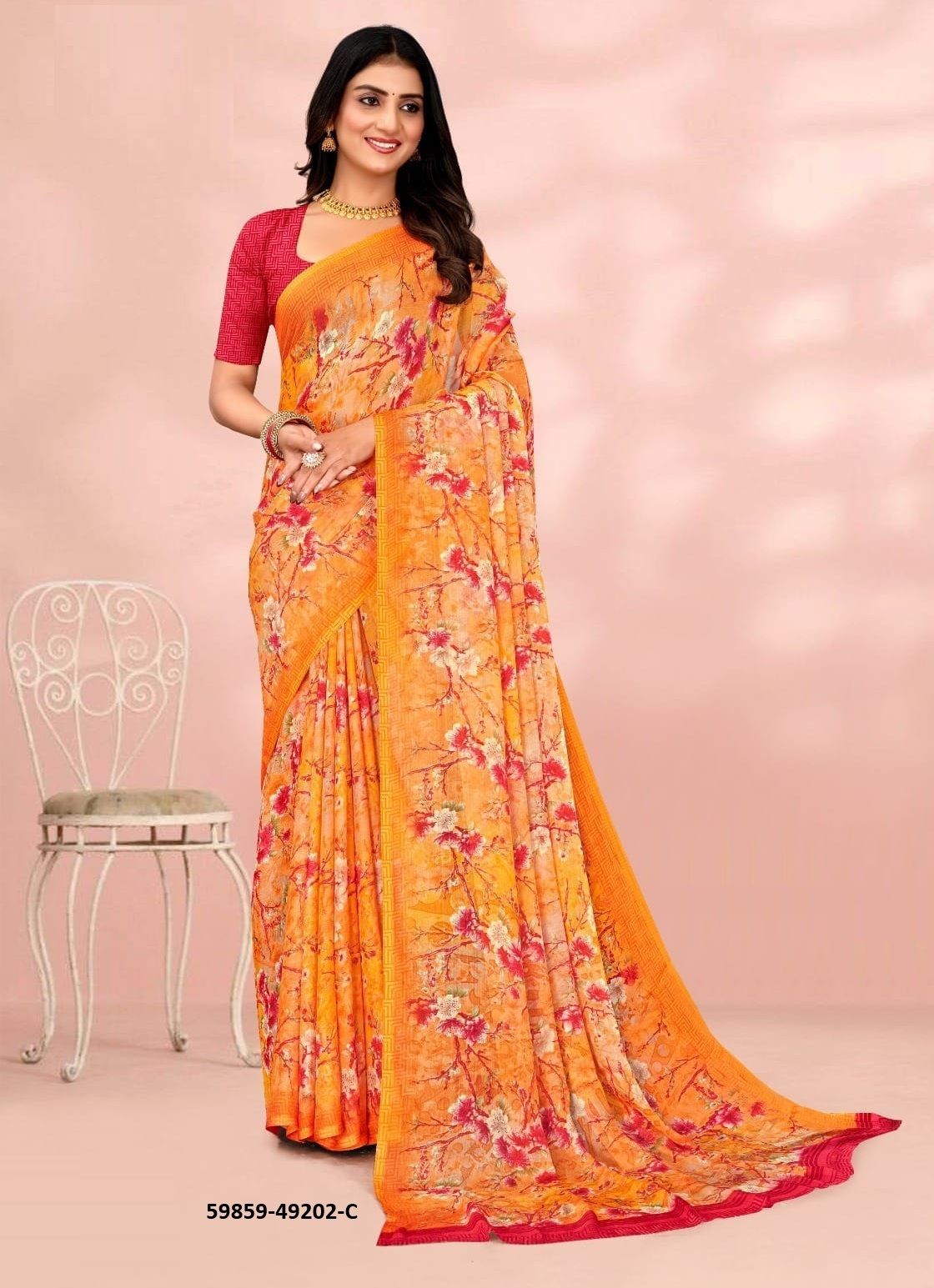 STAR CHIFFON 203 - Catalog # 59859 (Set of 12 Sarees) by Brand RUCHI SAREES