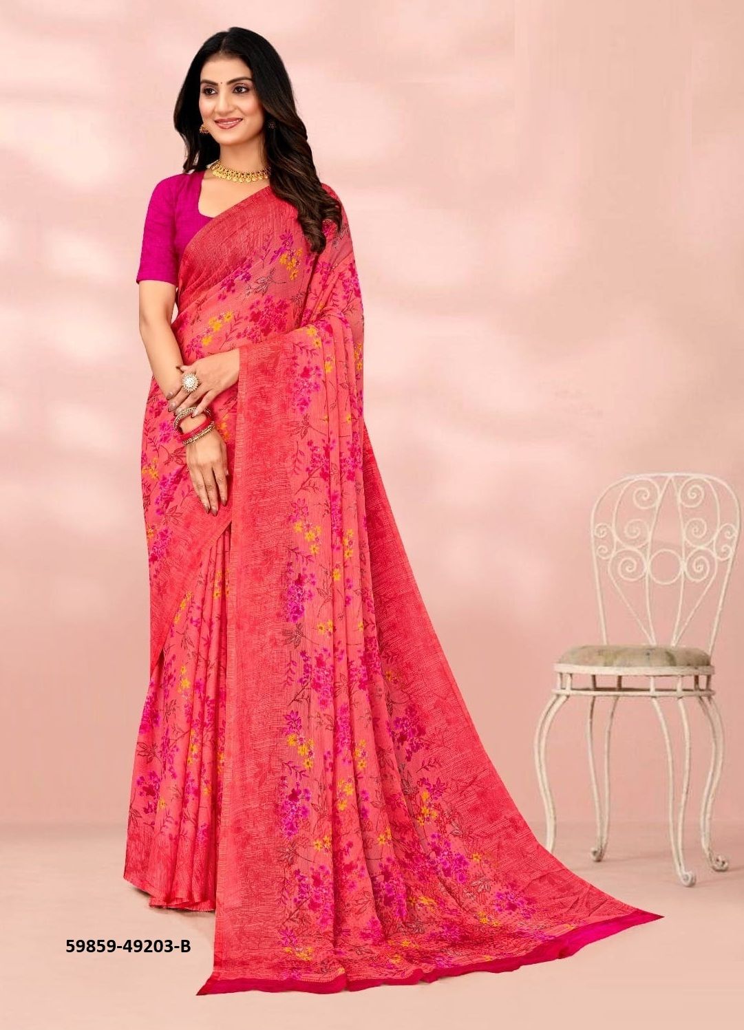 STAR CHIFFON 203 - Catalog # 59859 (Set of 12 Sarees) by Brand RUCHI SAREES