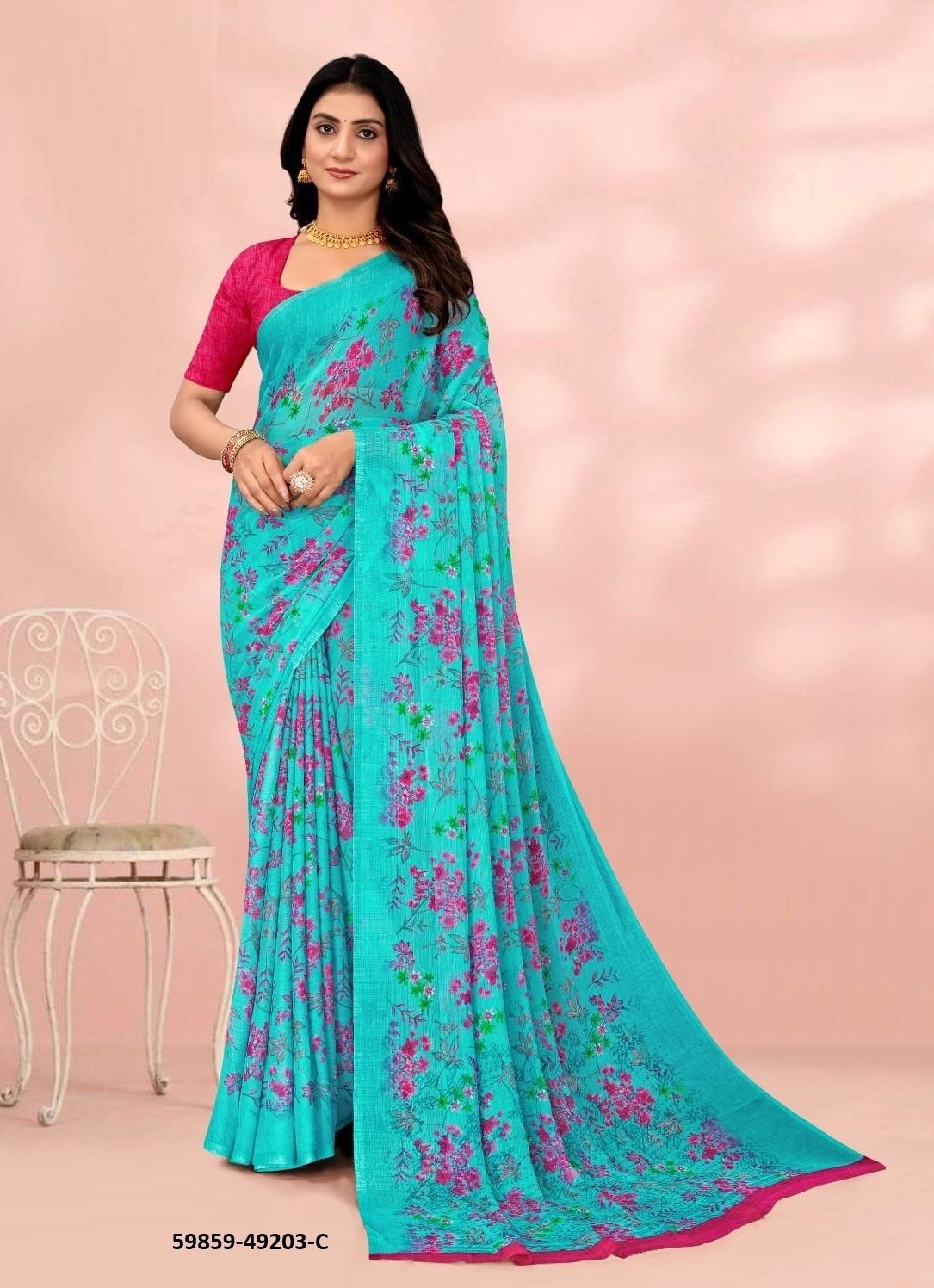 STAR CHIFFON 203 - Catalog # 59859 (Set of 12 Sarees) by Brand RUCHI SAREES