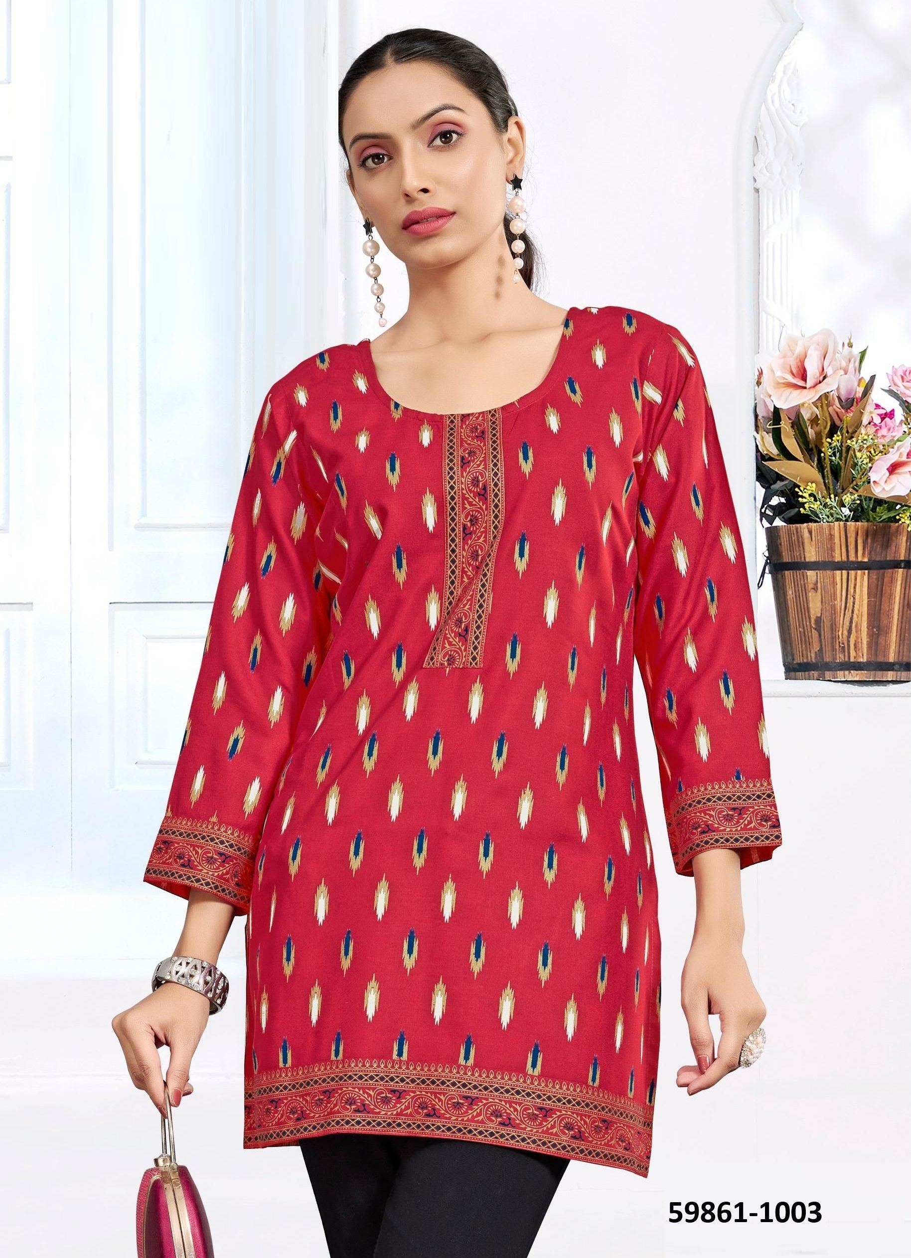 KUKU 3 - Catalog # 59861 (Set of 8 Readymade Women's Kurtis / Tops) by Brand SANGEET