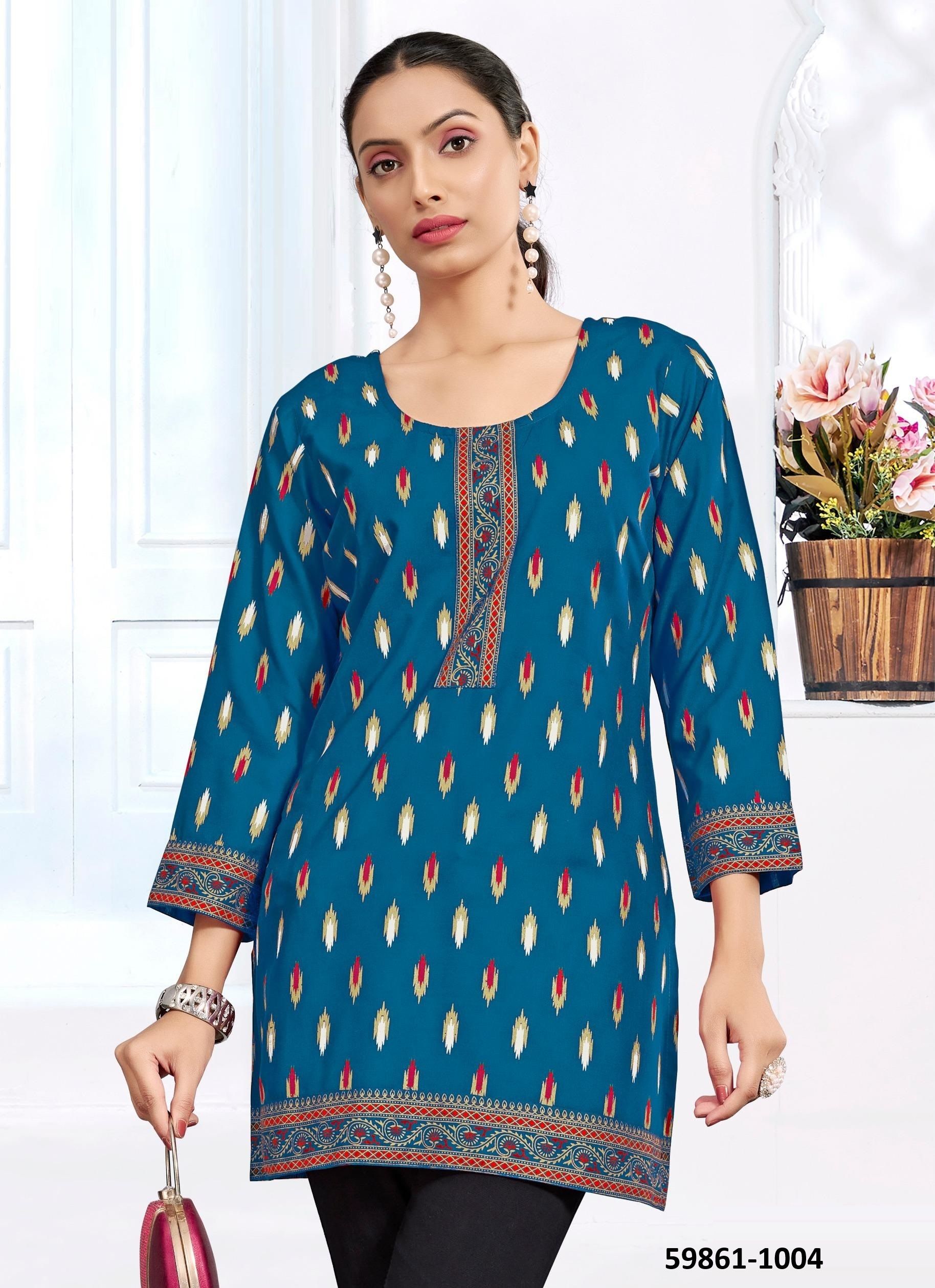 KUKU 3 - Catalog # 59861 (Set of 8 Readymade Women's Kurtis / Tops) by Brand SANGEET