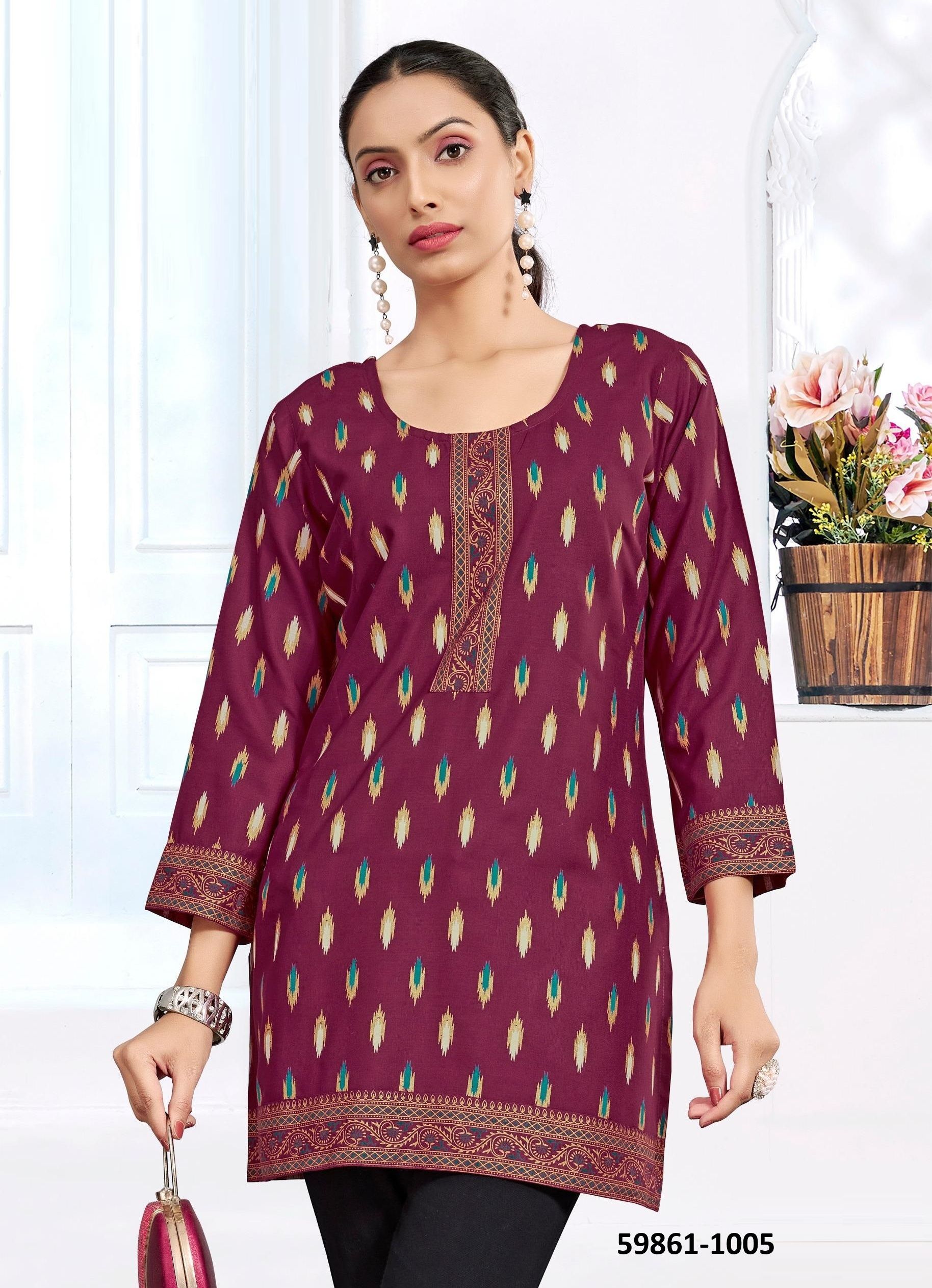 KUKU 3 - Catalog # 59861 (Set of 8 Readymade Women's Kurtis / Tops) by Brand SANGEET