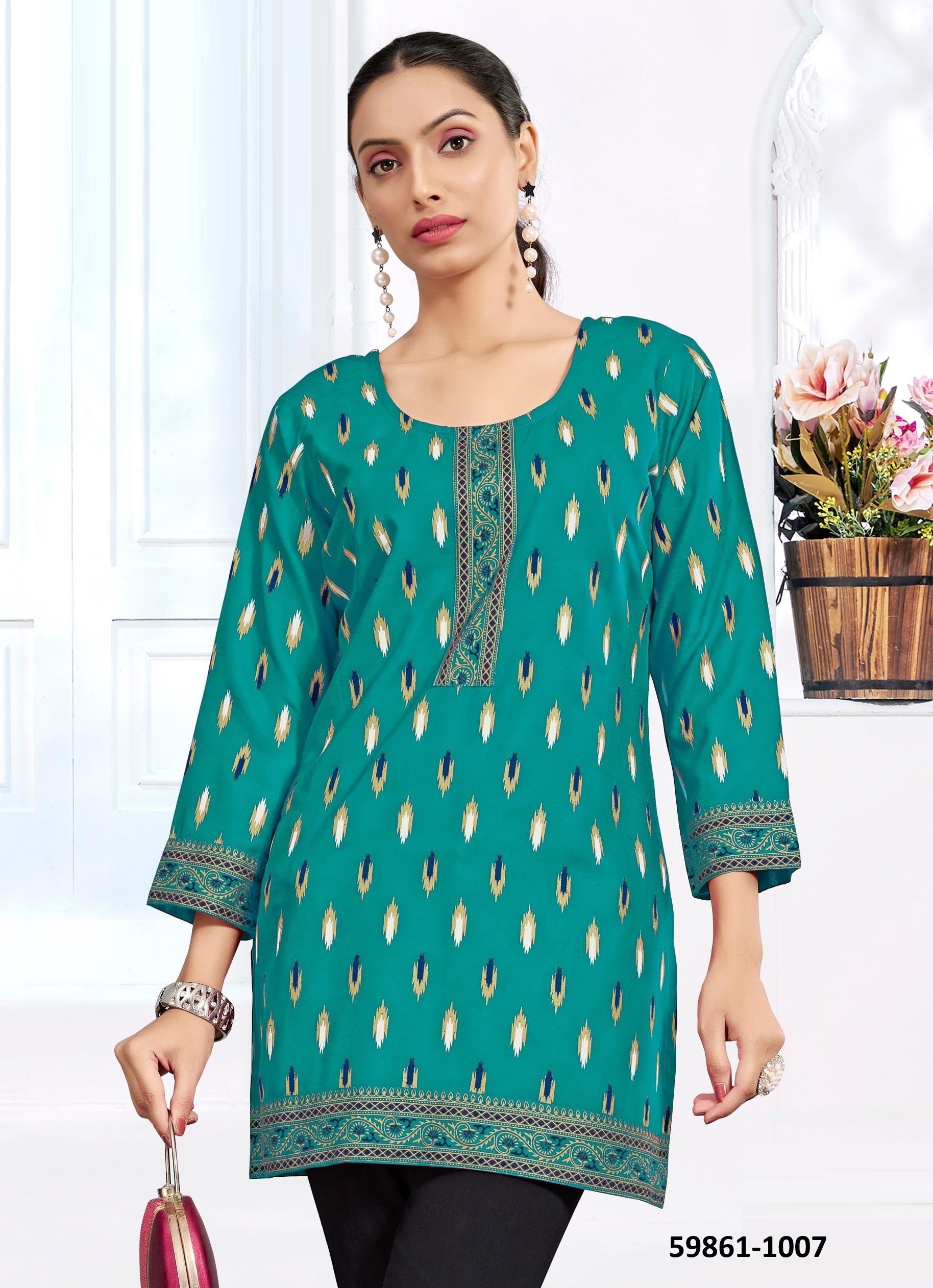 KUKU 3 - Catalog # 59861 (Set of 8 Readymade Women's Kurtis / Tops) by Brand SANGEET
