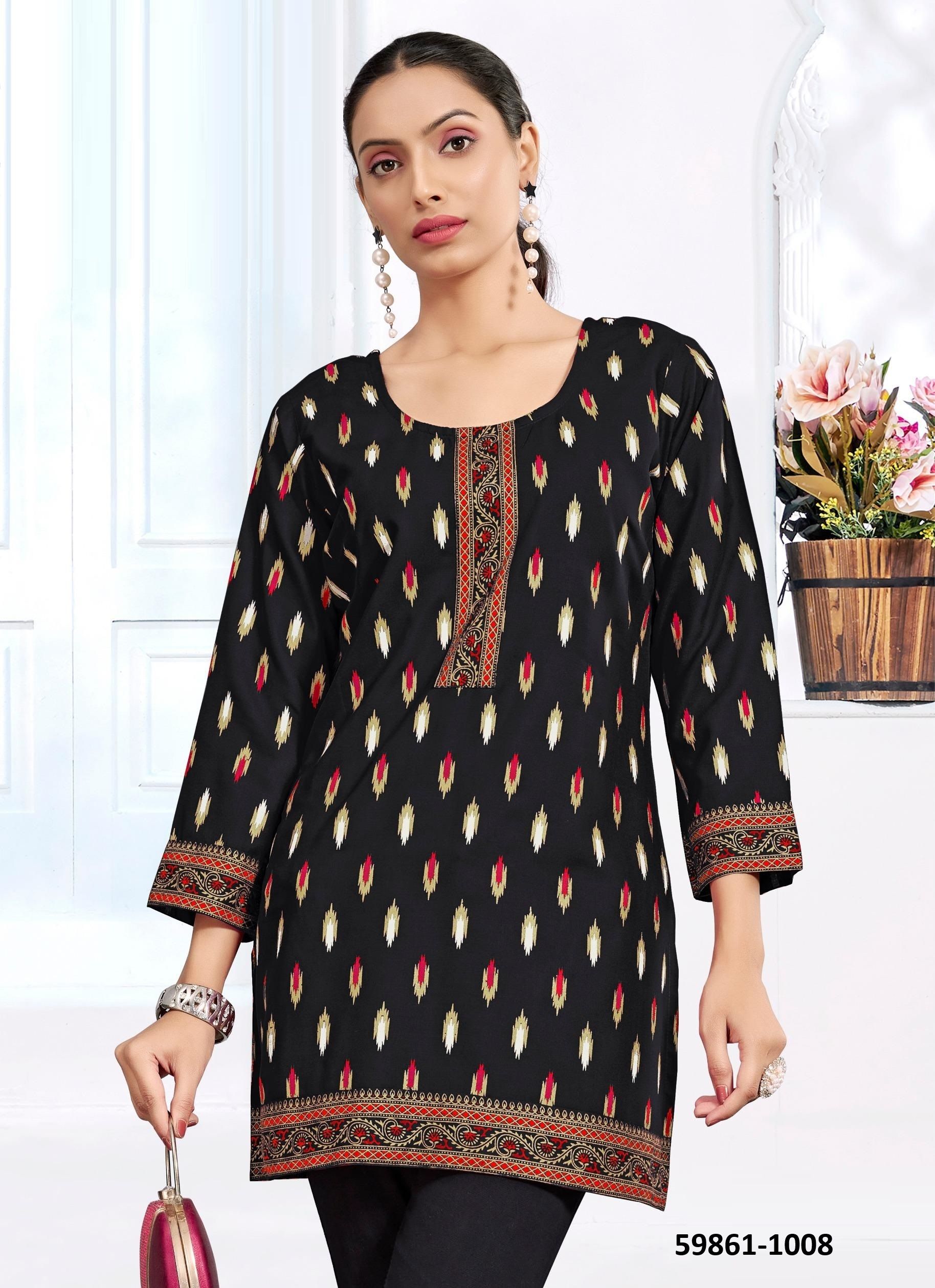 KUKU 3 - Catalog # 59861 (Set of 8 Readymade Women's Kurtis / Tops) by Brand SANGEET