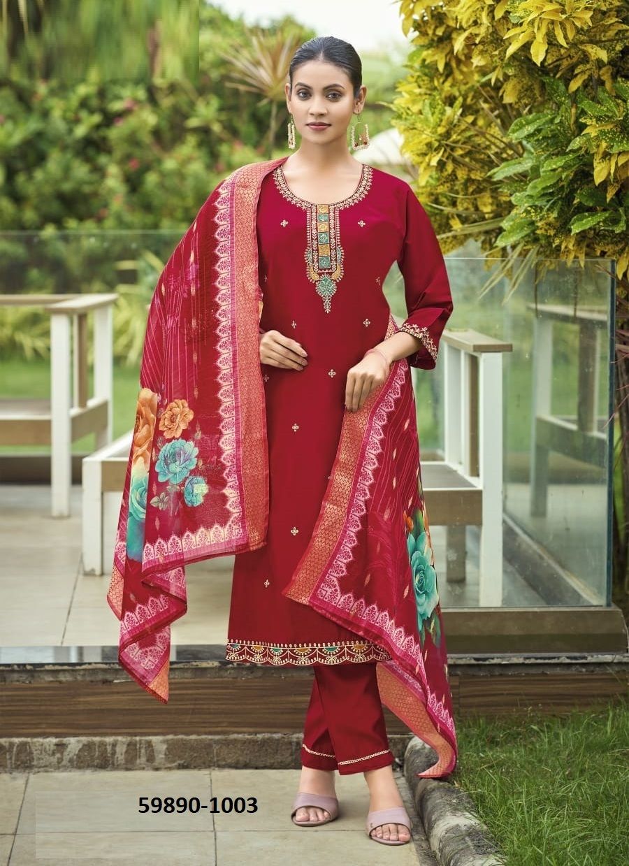 MEHER - Catalog # 59890 (Set of 6 Readymade Salwar Suits) by Brand OSSM MEHER - Catalog # 59890 (Set of 6 Readymade Salwar Suits) by Brand OSSM