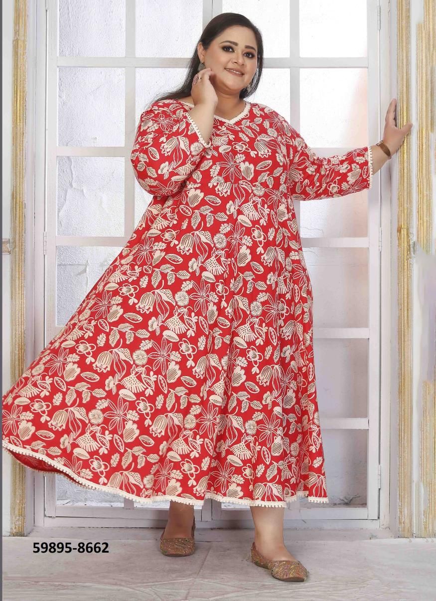 PLUS SIZE COLOR 2 - Catalog # 59895 (Set of 4 Readymade Women's Kurtis / Tops) by Brand MEHERIYA