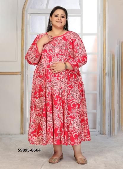 PLUS SIZE COLOR 2 - Catalog # 59895 (Set of 4 Readymade Women's Kurtis / Tops) by Brand MEHERIYA