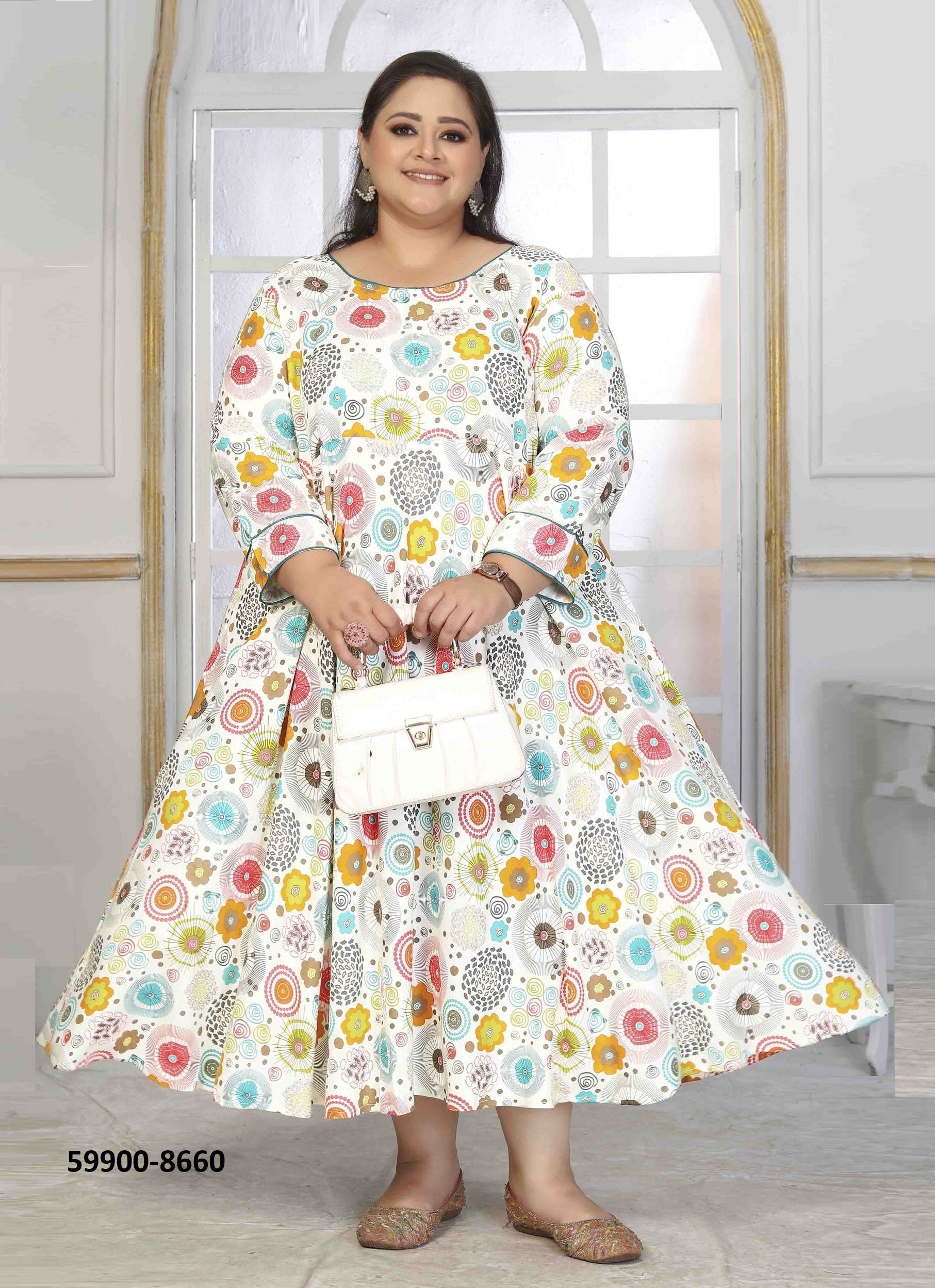 PLUS SIZE COLOR 1 - Catalog # 59900 (Set of 4 Readymade Women's Kurtis / Tops) by Brand AABHARAN
