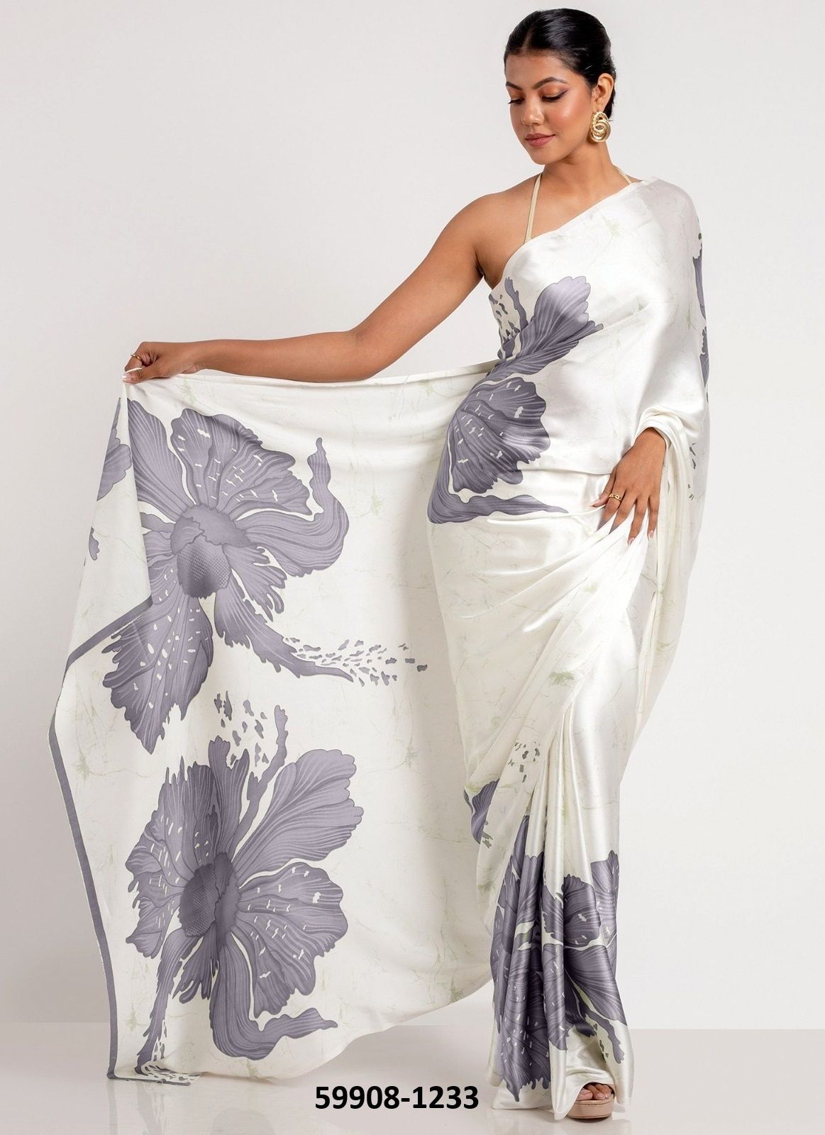 SUDHA SATIN FLORAL DIGITAL - Catalog # 59908 (Set of 6 Sarees) by Brand AABHARAN