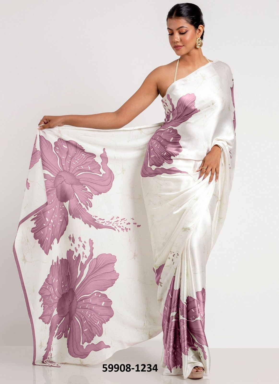 SUDHA SATIN FLORAL DIGITAL - Catalog # 59908 (Set of 6 Sarees) by Brand AABHARAN