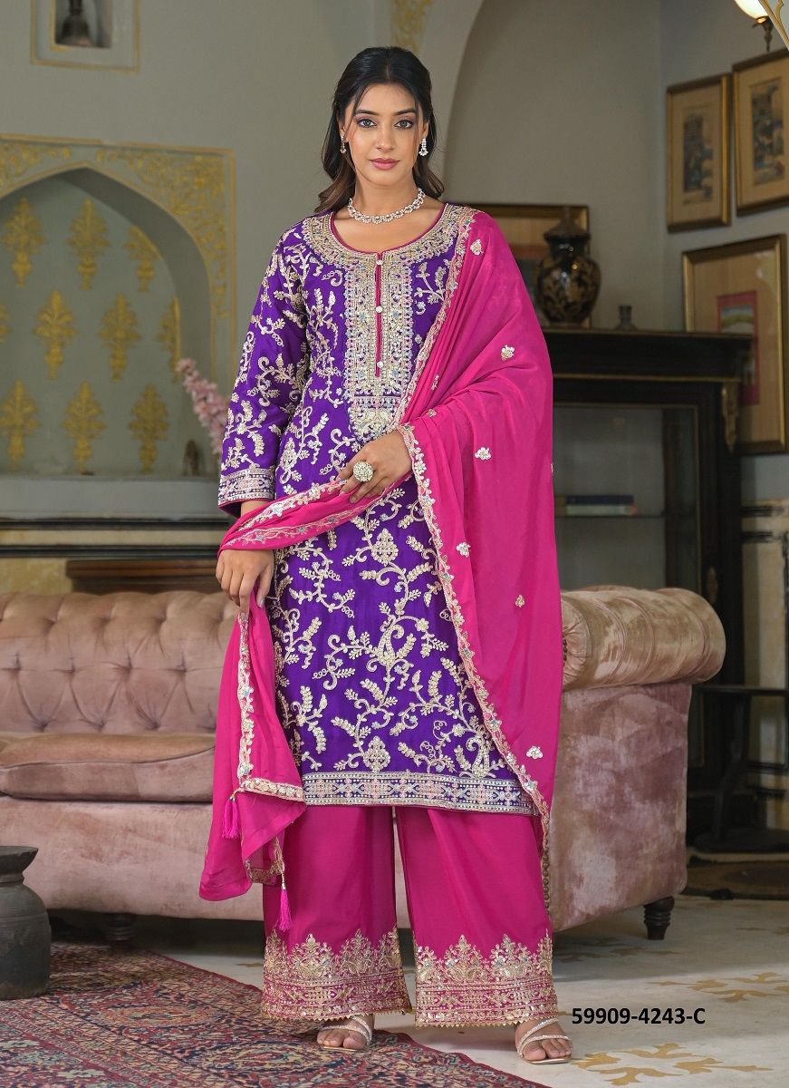 SERIES 4243 - Catalog # 59909 (Set of 4 SIZE-SETS [Readymade Salwar Suits]) by Brand AFSANA