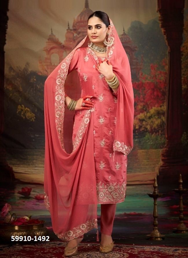 SAJANI - Catalog # 59910 (Set of 4 Semi-Stitched / Un-Stitched Suits) by Brand FOUR DOTS